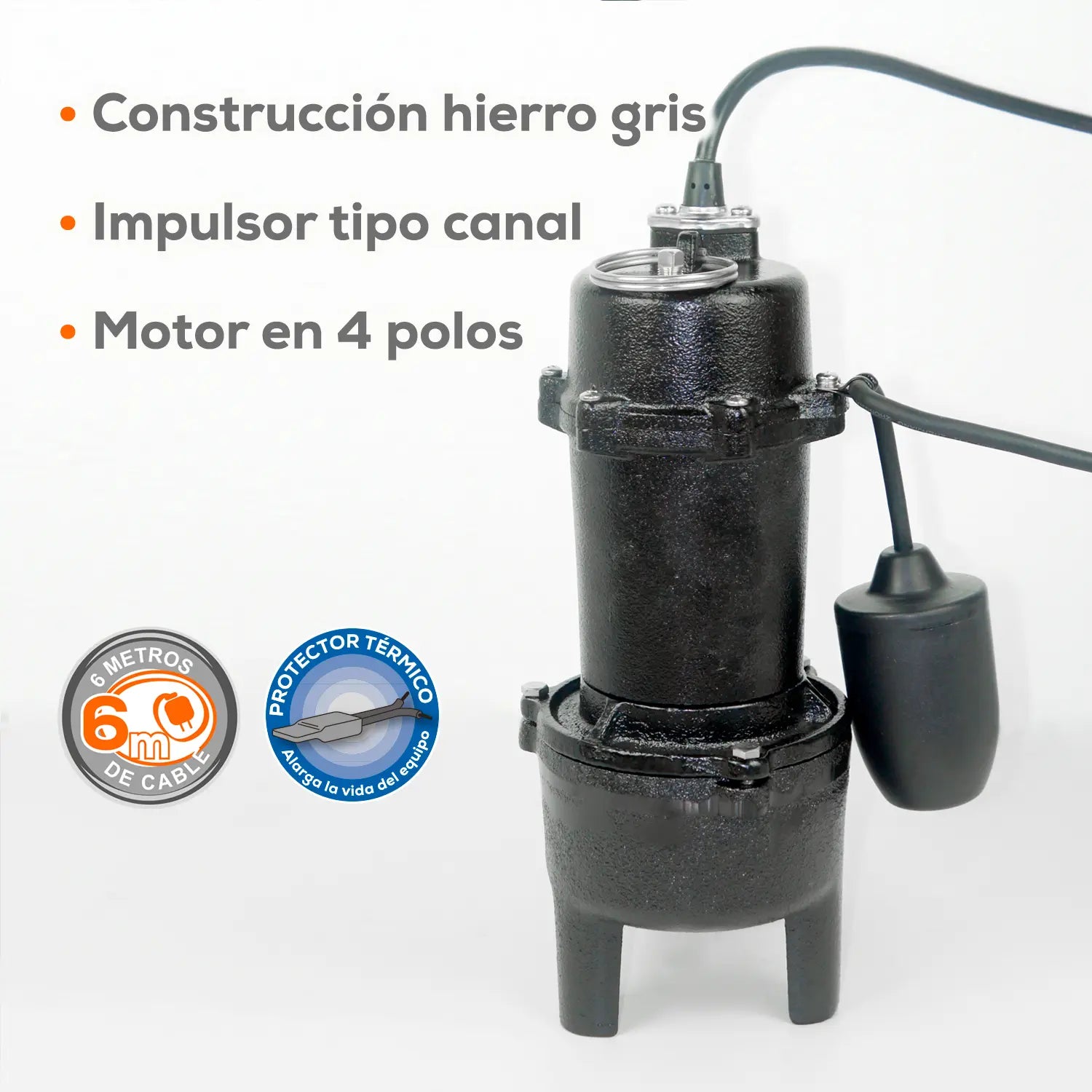 Bomba sumergible para aguas residuales 1/2 HP 200 LPM 115 V monofásico Marca EVANS. Modelo: SV2ME040