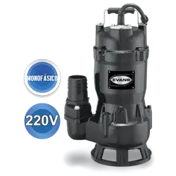 Bomba sumergible para aguas residuales 1/2 HP 220 V monofásico 168 LPM Marca EVANS. Modelo: SV2ME050G