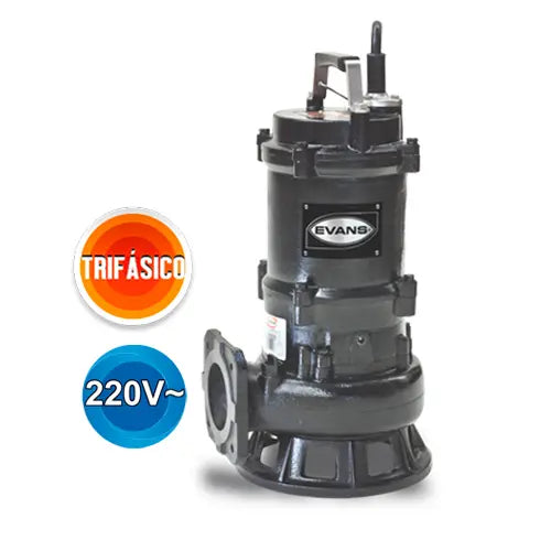 Bomba sumergible para aguas residuales 2 HP 220 V trifásico 360 LPM Marca EVANS. Modelo: SV3ME0200G
