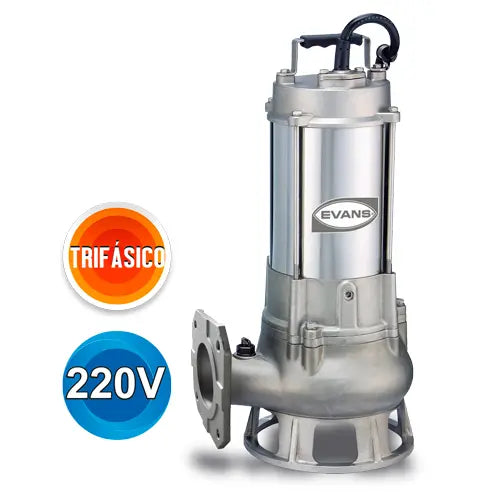 Bomba sumergible para aguas residuales 2 HP 220 V trifásico 240 LPM Marca EVANS. Modelo: SV3ME0200G-I