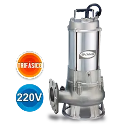 Bomba sumergible para aguas residuales 2 HP 220 V trifásico 240 LPM Marca EVANS. Modelo: SV3ME0200G-I
