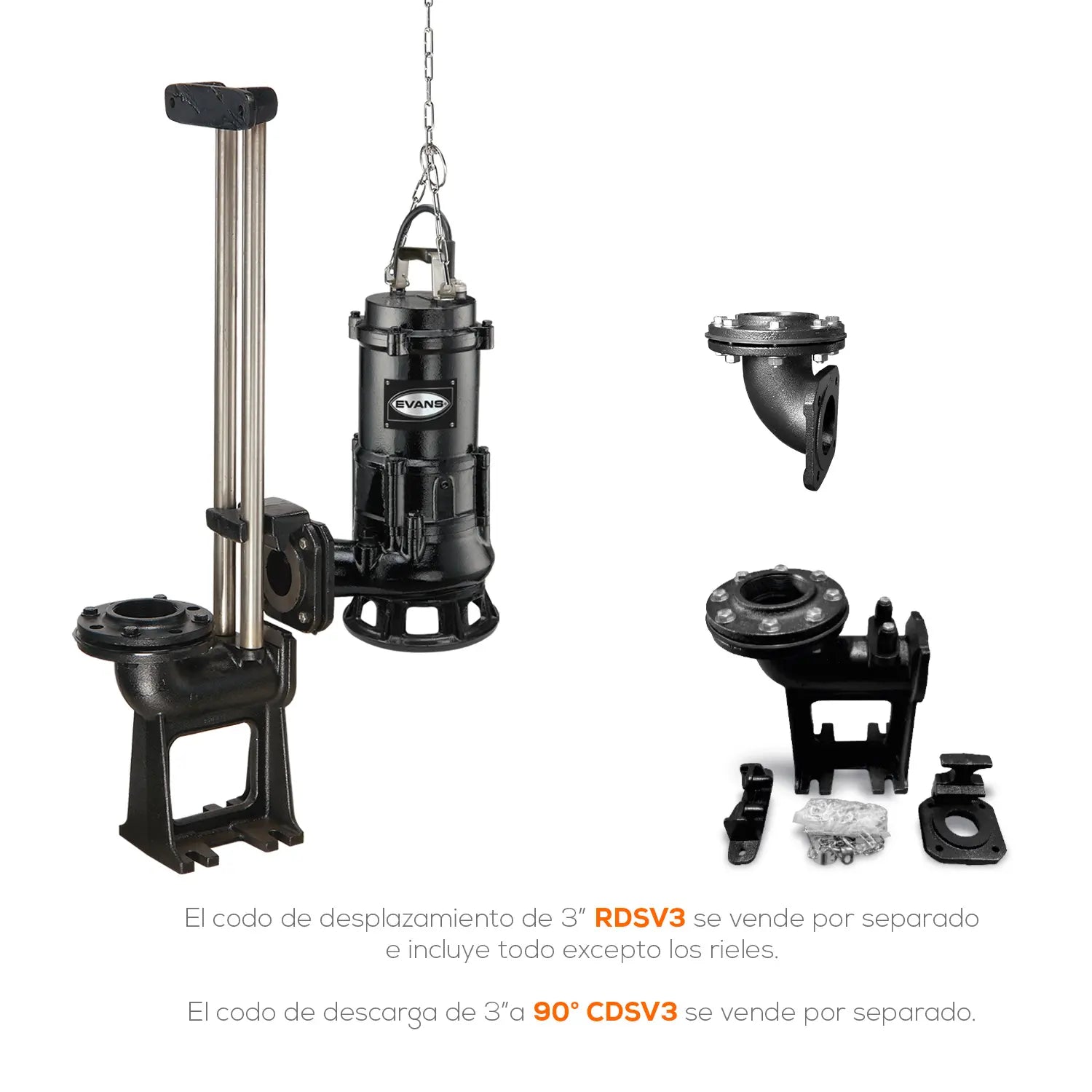 Bomba sumergible para aguas residuales 2 HP 220 V monofásico 330 LPM Marca EVANS. Modelo: SV3ME200G2P