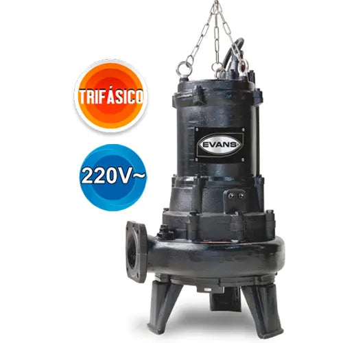 Bomba sumergible para aguas residuales 7.5 HP 220 V trifásico 1260 LPM Marca EVANS. Modelo: SV4ME0750G