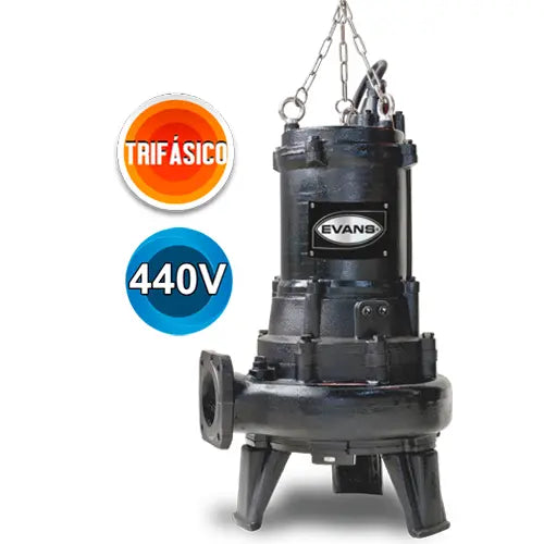 Bomba sumergible para aguas residuales 7.5 HP 440 V trifásico 1260 LPM Marca EVANS. Modelo: SV4ME0750H