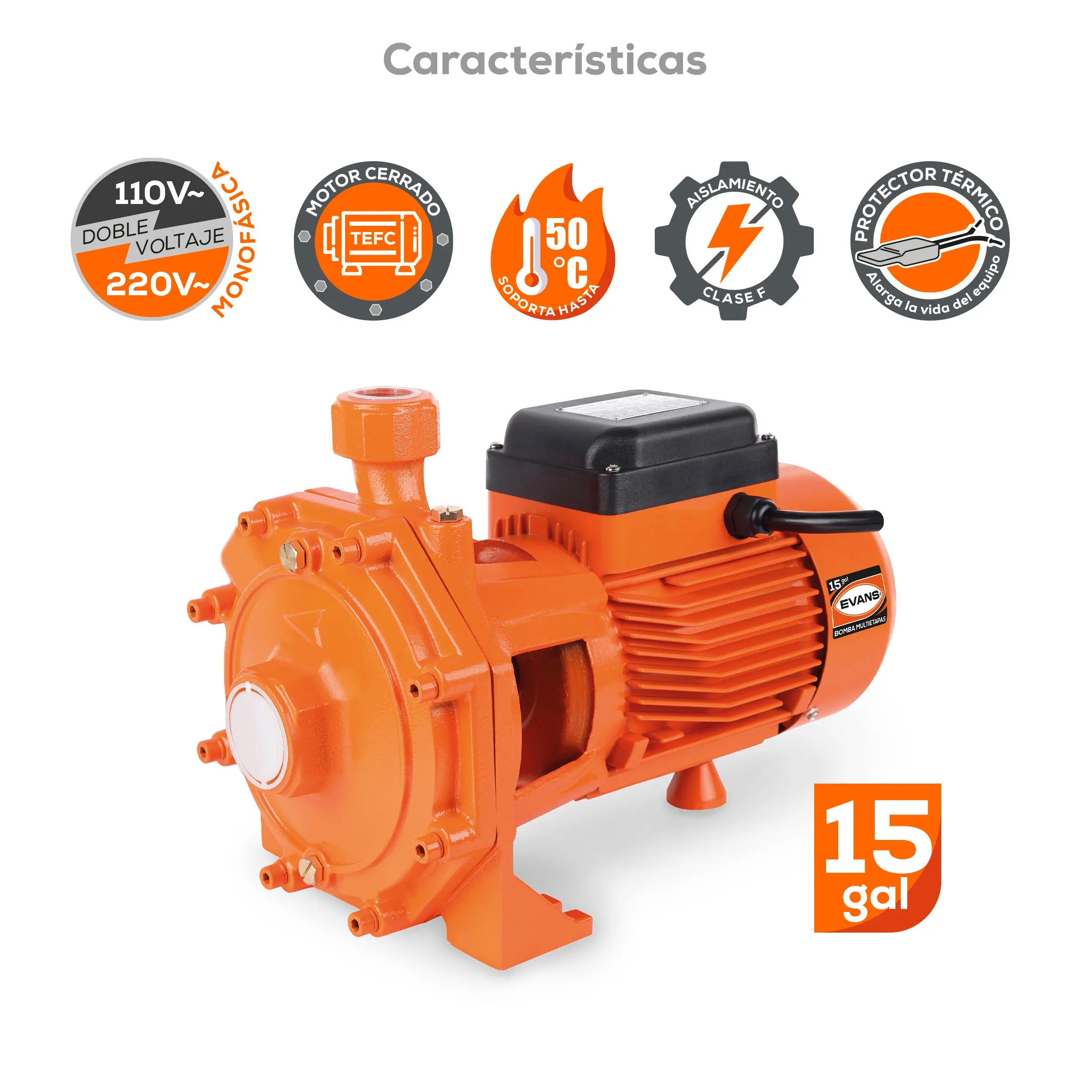 Bomba multietapas 1 HP 116 LPM 115/220 V monofásico Marca EVANS. Modelo: BME15ME100