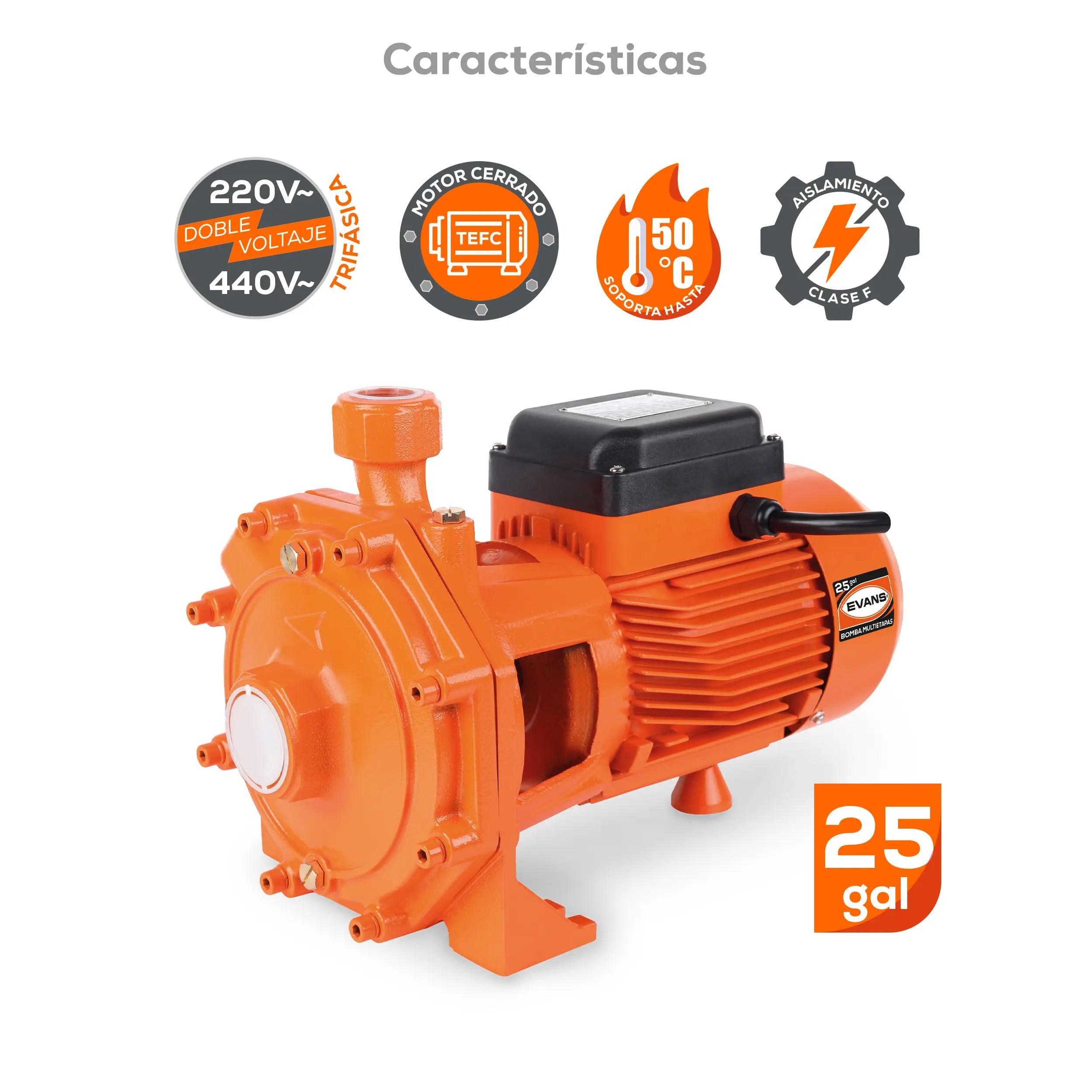 Bomba multietapas 2 HP 180 LPM 220/440 V trifásico Marca EVANS. Modelo: BME25ME0200