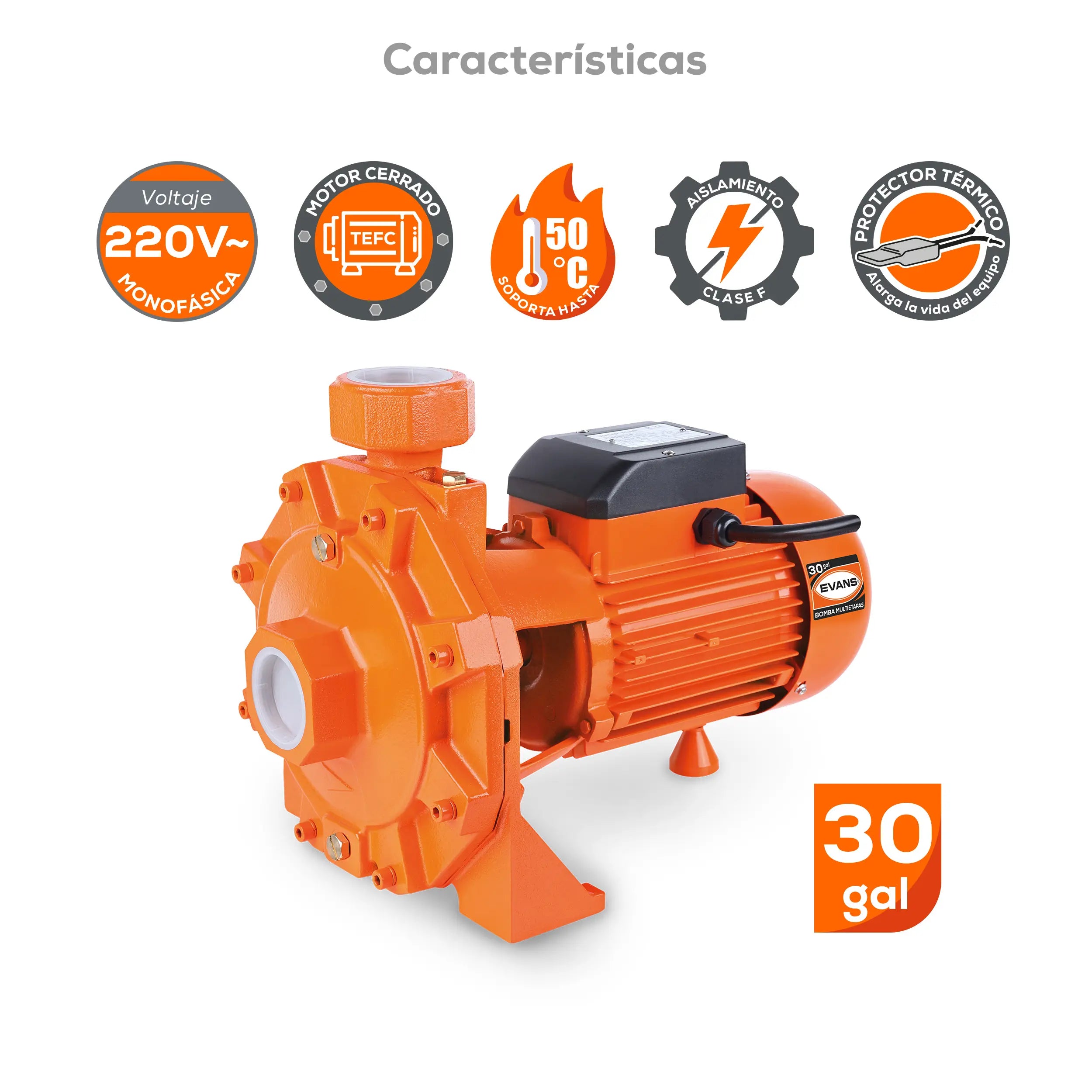 Bomba multietapas 3 HP 235 LPM 220 V monofásico Marca EVANS. Modelo: BME30ME300