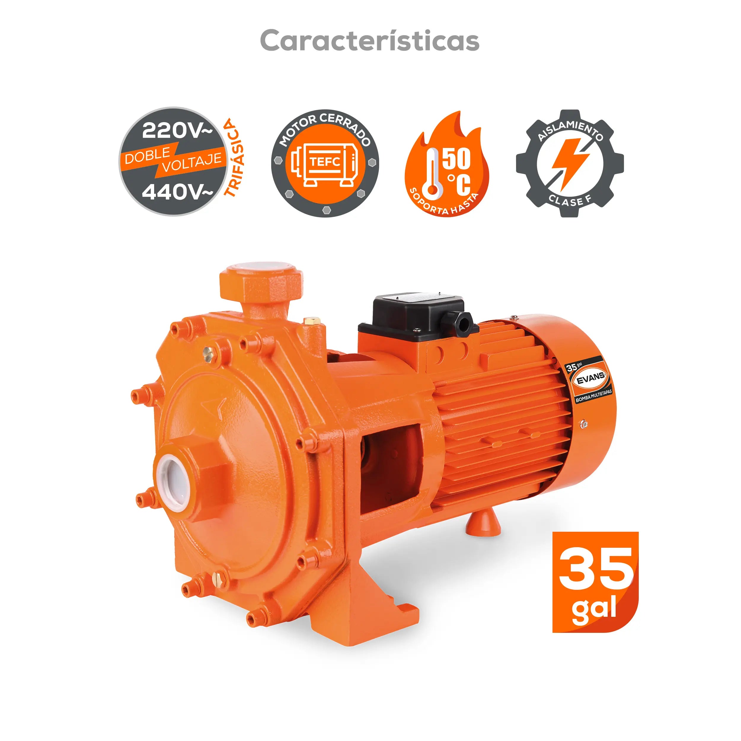 Bomba multietapas 5 HP 235 LPM 220/440 V trifásico Marca EVANS. Modelo: BME35ME0500