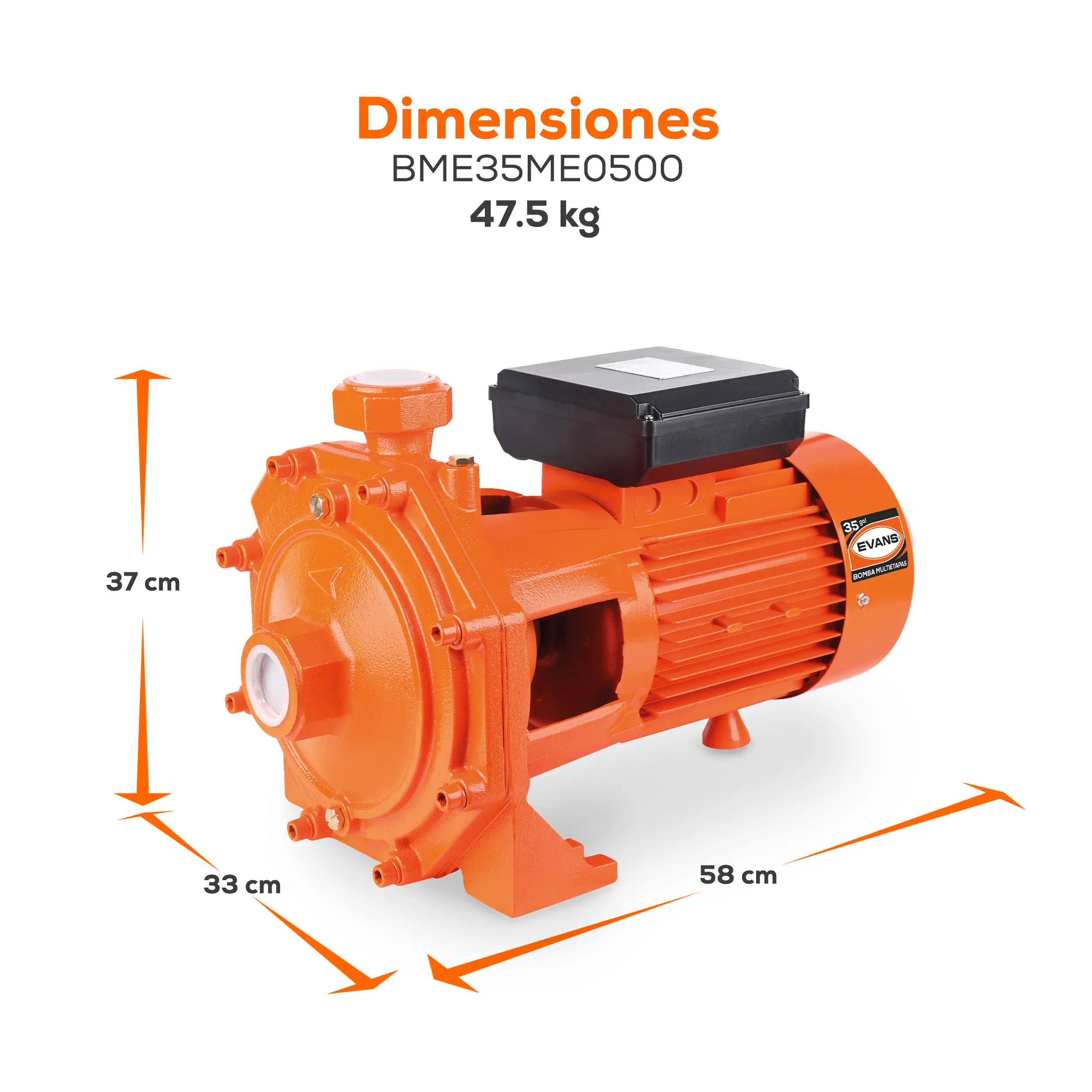 Bomba multietapas 5 HP 235 LPM 220/440 V trifásico Marca EVANS. Modelo: BME35ME0500