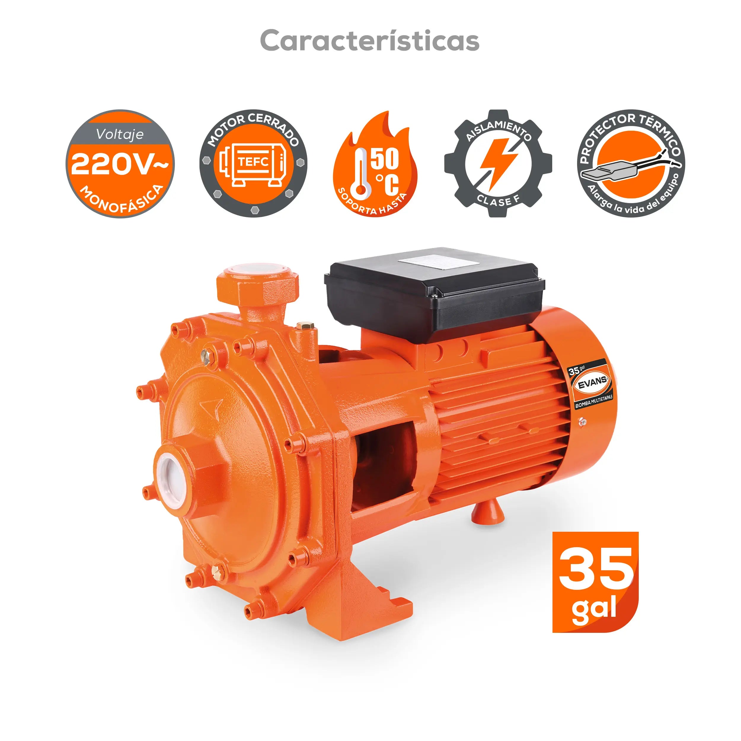 Bomba multietapas 5 HP 235 LPM 220 V monofásico Marca EVANS. Modelo: BME35ME500