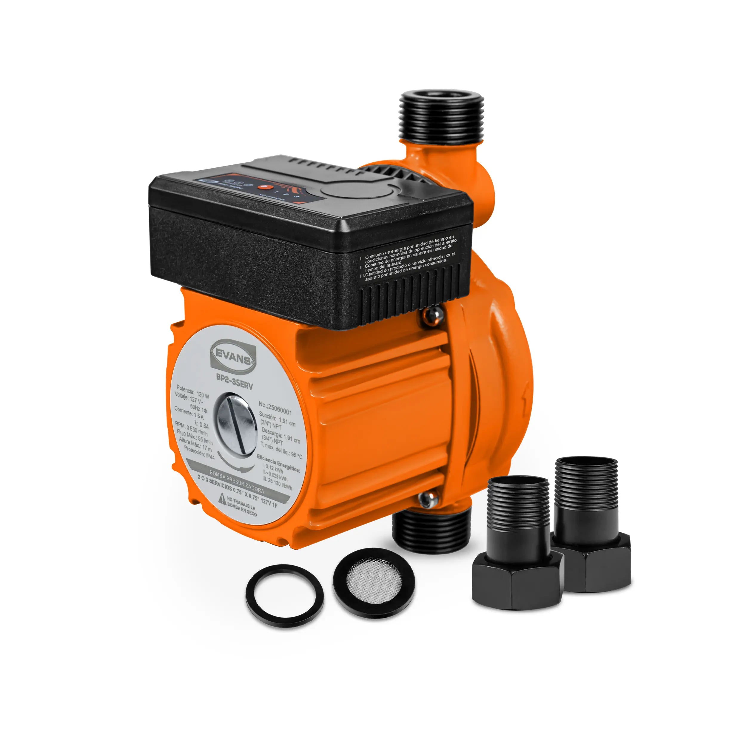 Bomba presurizadora 0.16 HP 55 LPM 127 V monofásico Marca EVANS. Modelo: BP2-3SERV
