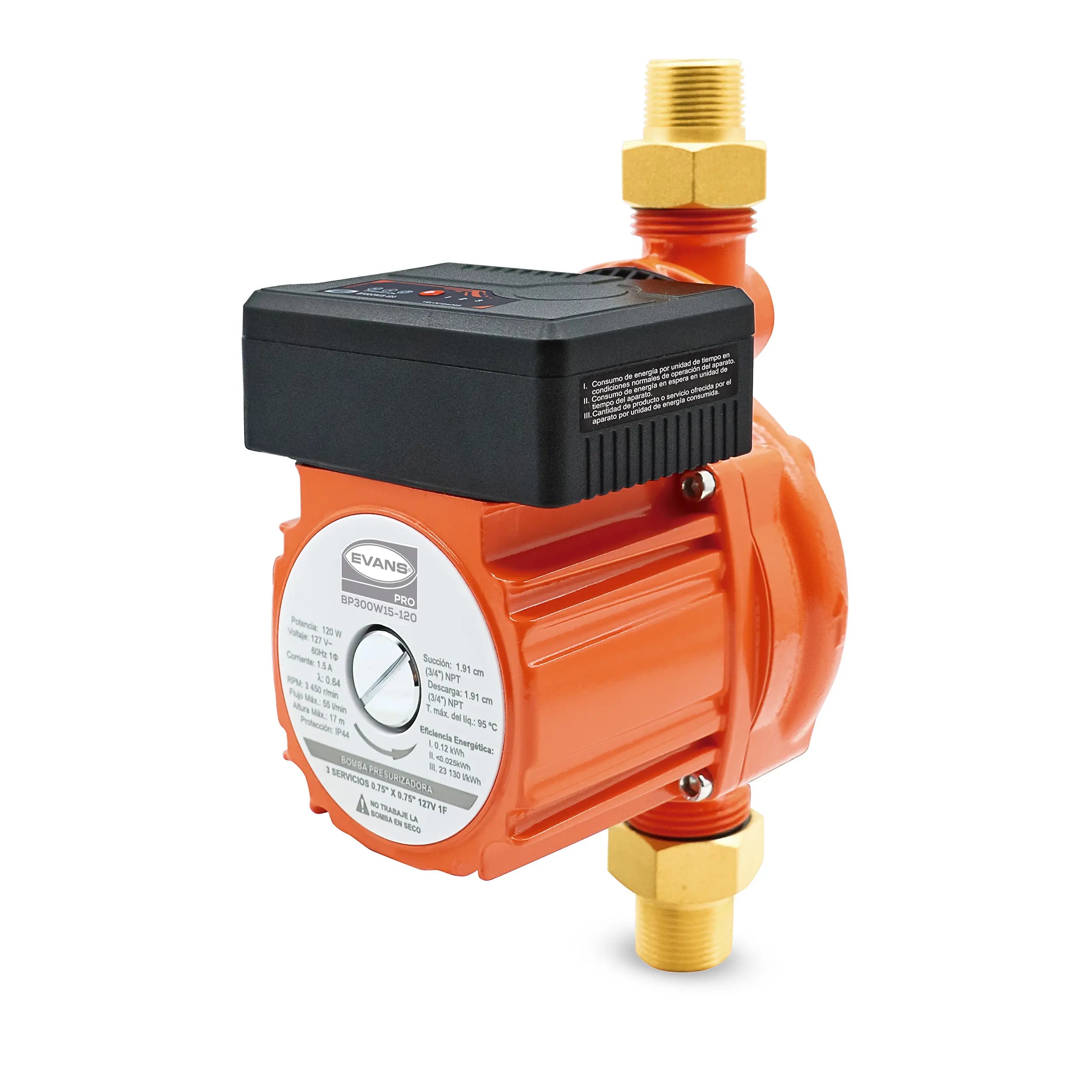 Bomba presurizadora 0.16 HP 55 LPM 127 V monofásico Marca EVANS. Modelo: BP300W15-120