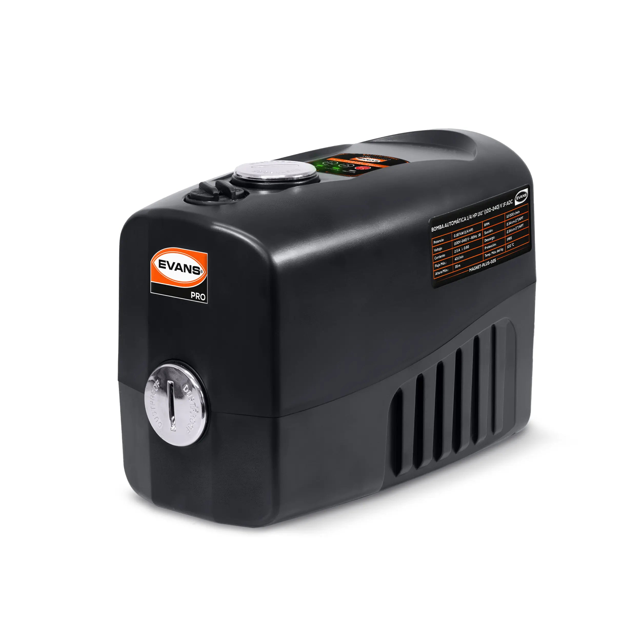 Bomba presurizadora 1/4 HP 43 LPM 100/220 V monofásico Marca EVANS. Modelo: MAGNET-PLUS-025