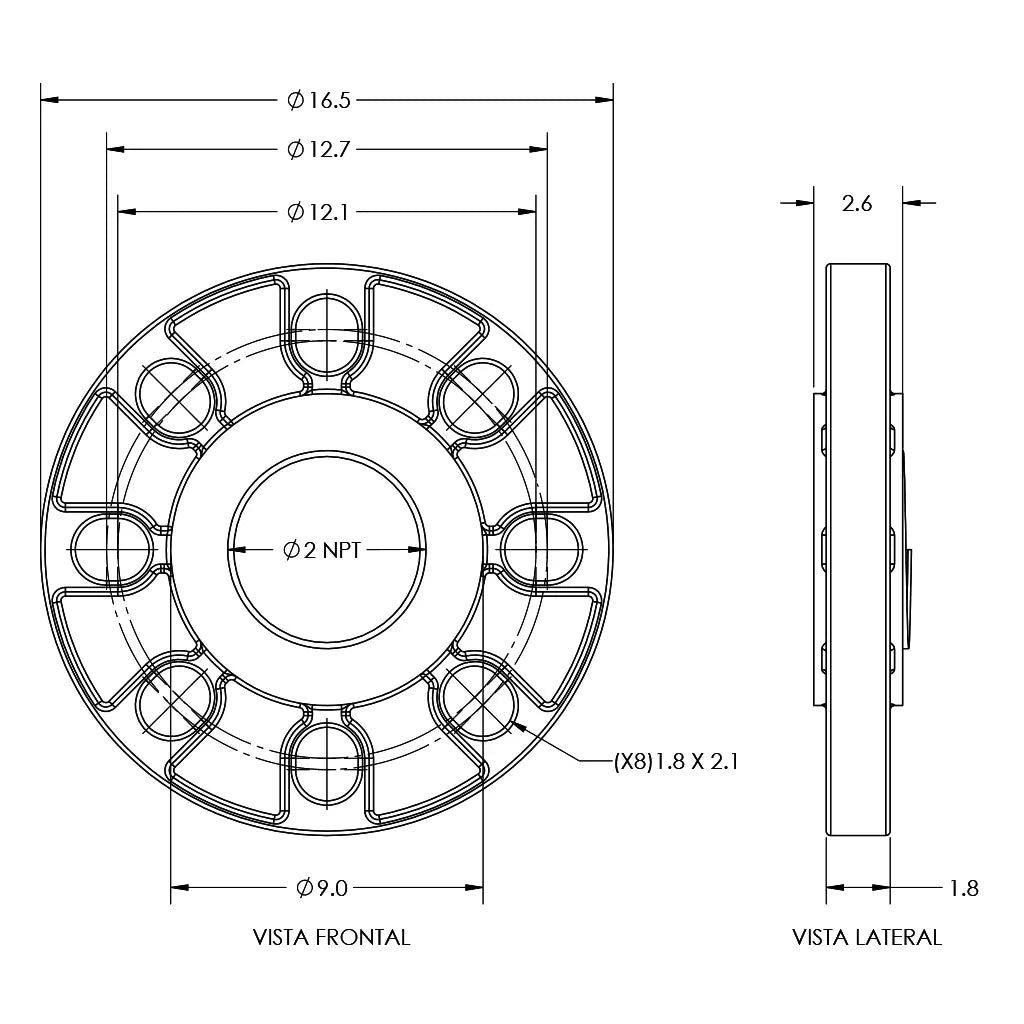 Kit de bridas roscadas 2" NPT Marca EVANS. Modelo: RB-SSXV-KBR200