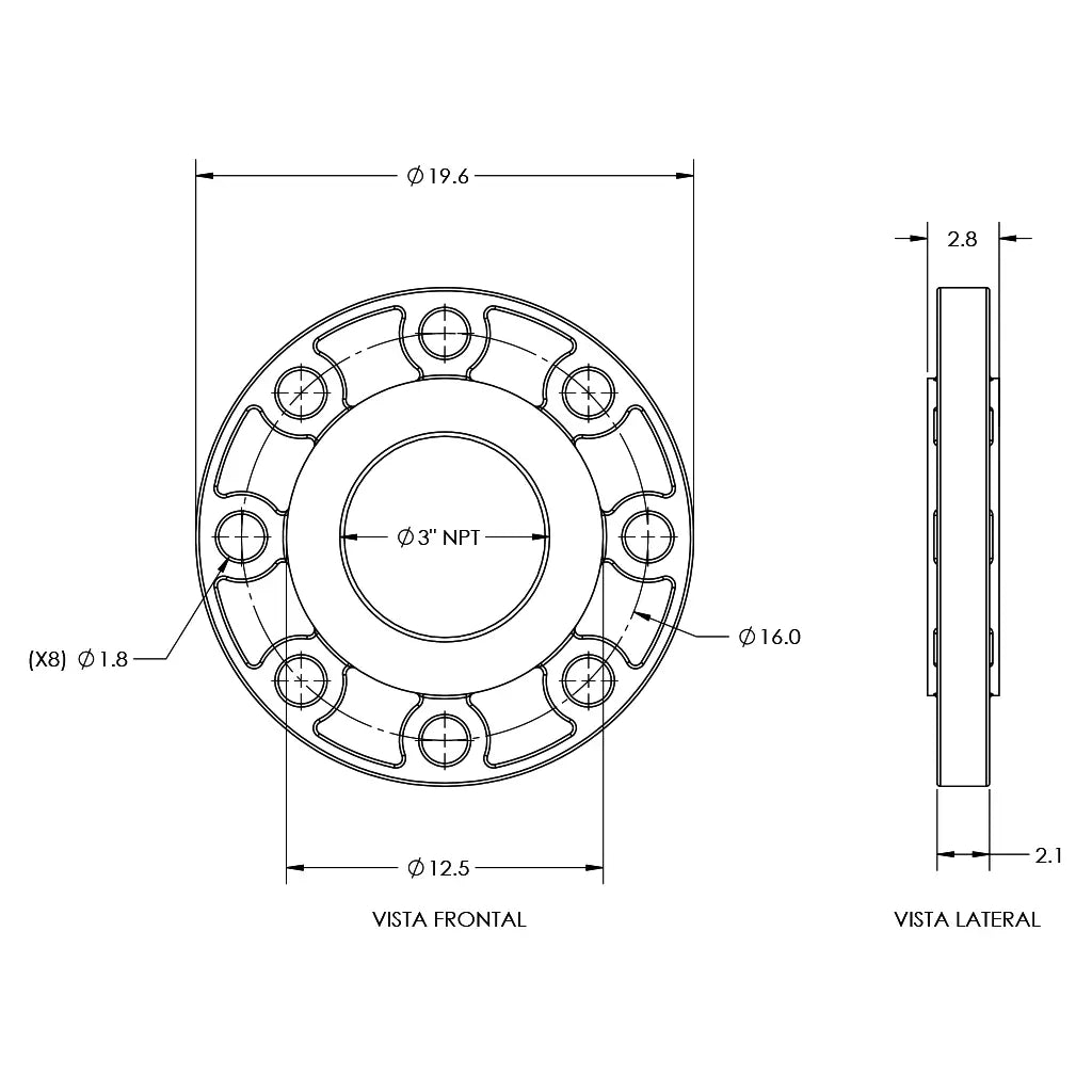 Kit de bridas roscadas 3" NPT Marca EVANS. Modelo: RB-SSXV-KBR300