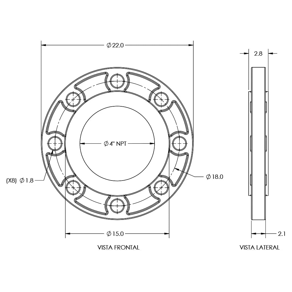 Kit de bridas roscadas 4" NPT Marca EVANS. Modelo: RB-SSXV-KBR400