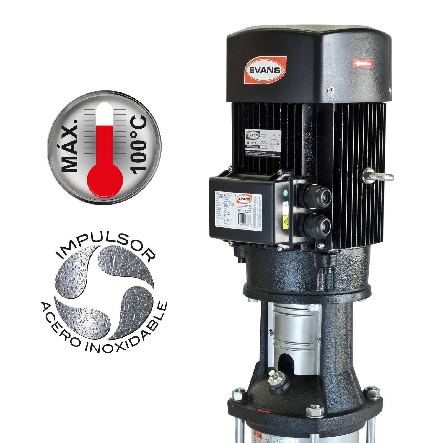 Vertical Multietapas 15hp 300 LPM 220/440 V trifásico Marca EVANS. Modelo: SSXV55ME1500