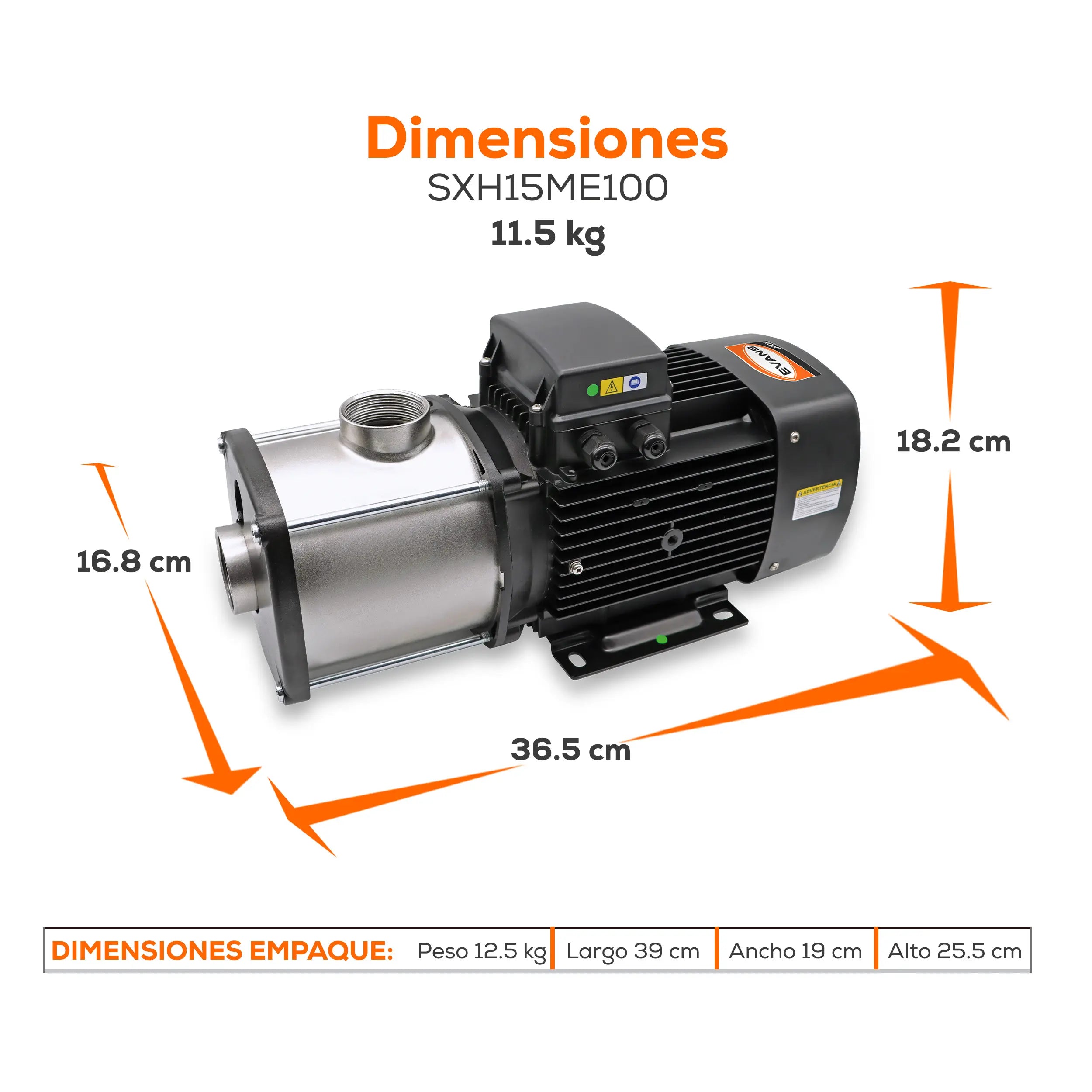 Bomba multietapas 1 HP 105 LPM 115/220 V monofásico Marca EVANS. Modelo: SXH15ME100