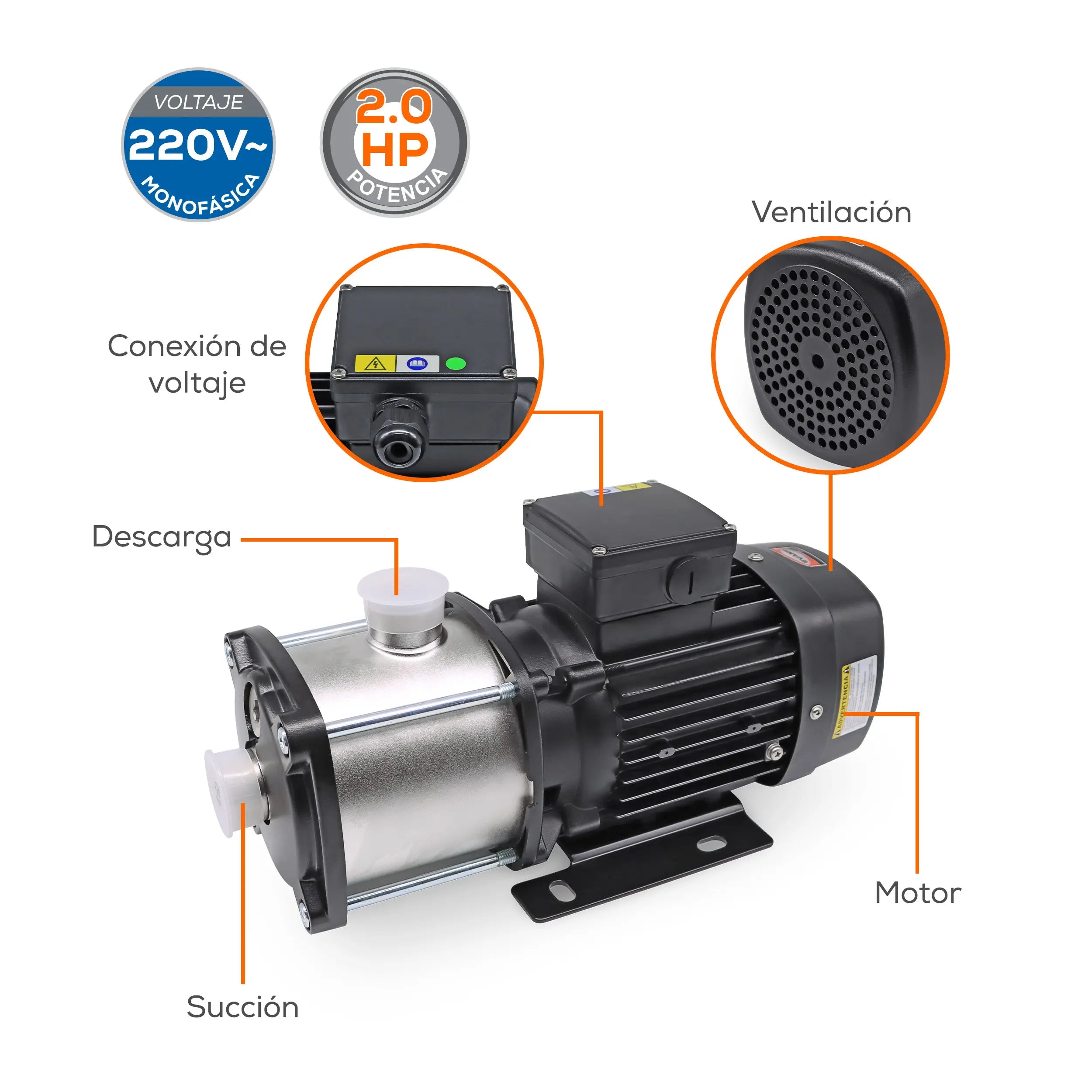 Bomba multietapas 2 HP 142 LPM 220 V monofásico Marca EVANS. Modelo: SXH25ME200