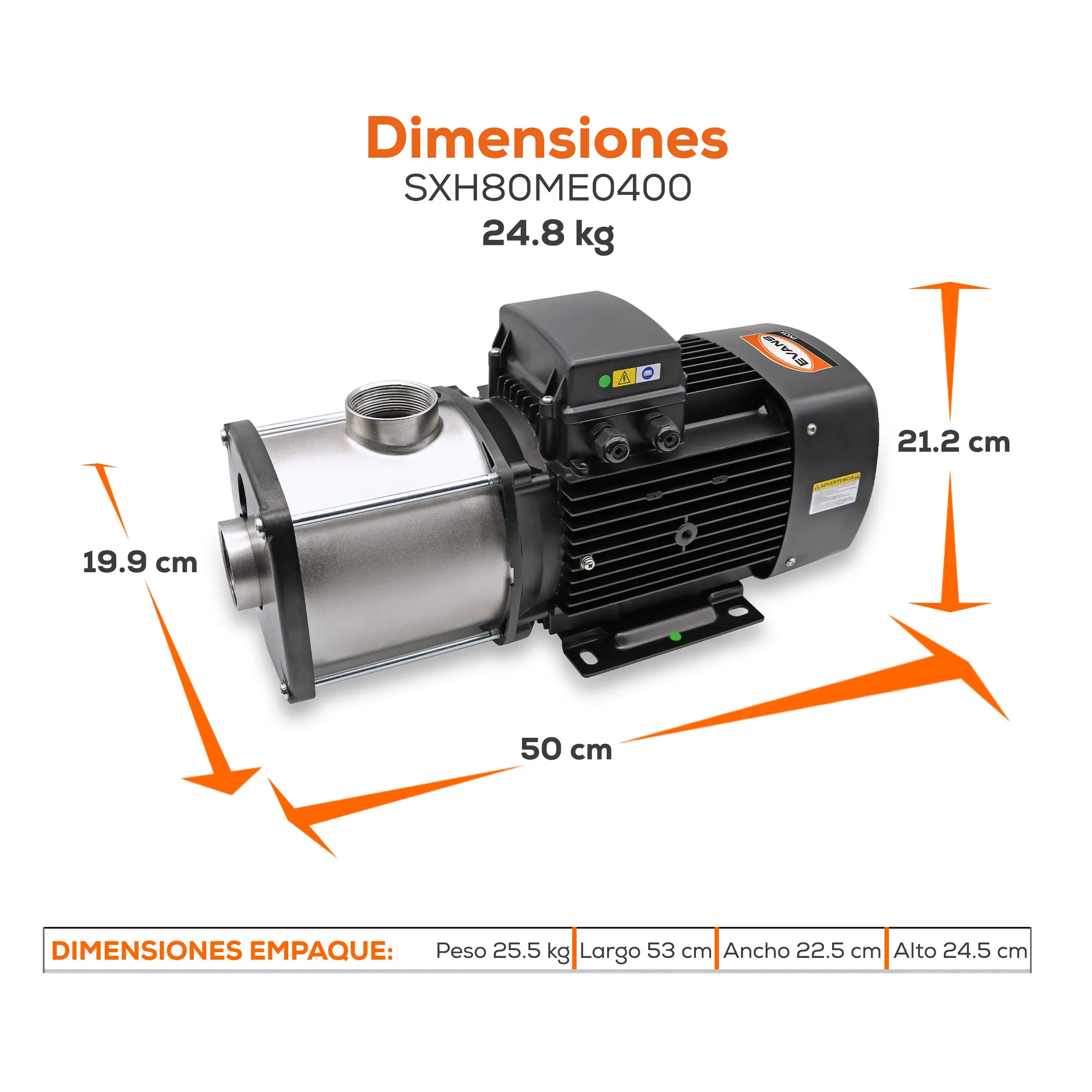 Bomba multietapas 4 HP 600 LPM 220/440 V trifásico Marca EVANS. Modelo: SXH80ME0400