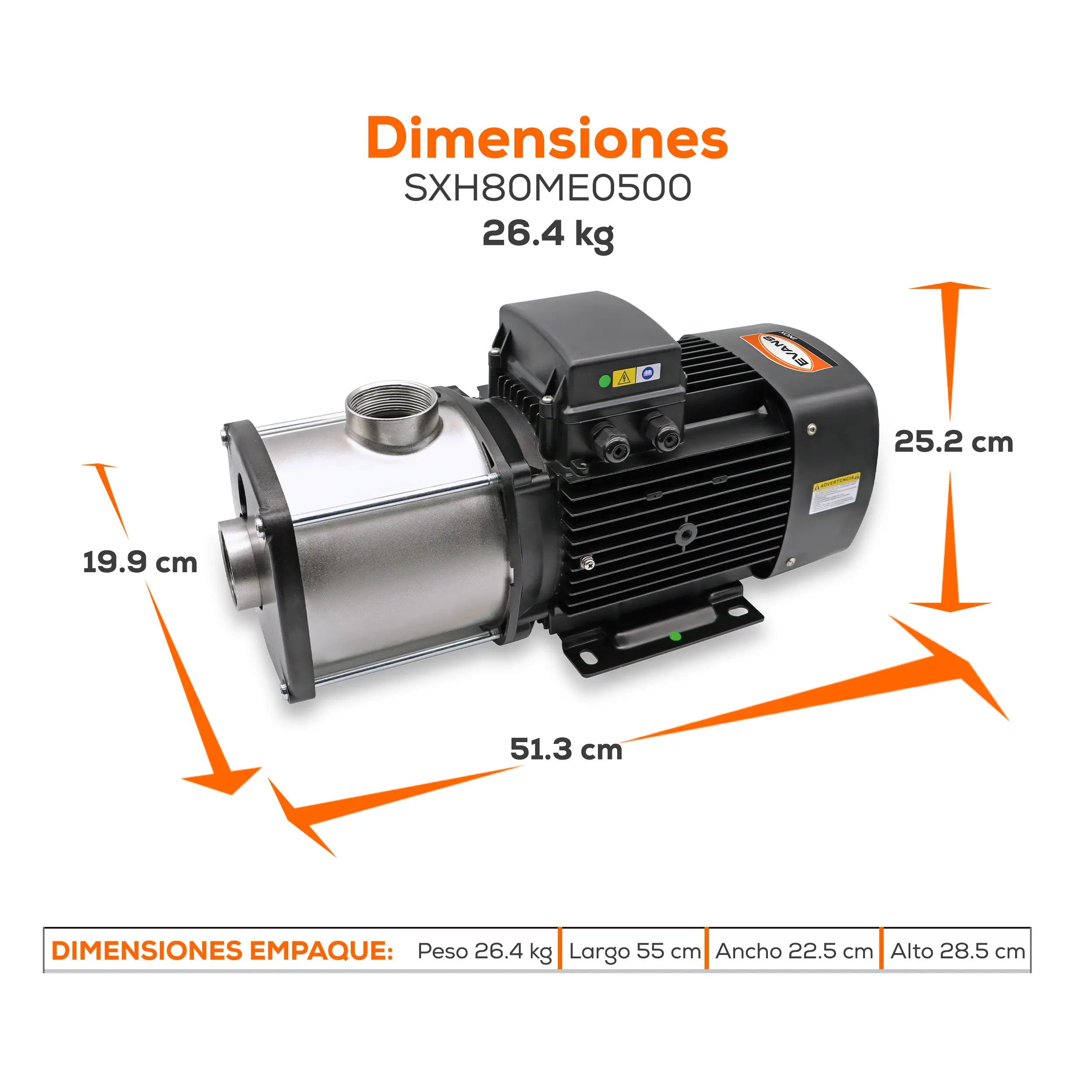 Bomba multietapas 5 HP 600 LPM 220/440 V trifásico Marca EVANS. Modelo: SXH80ME0500