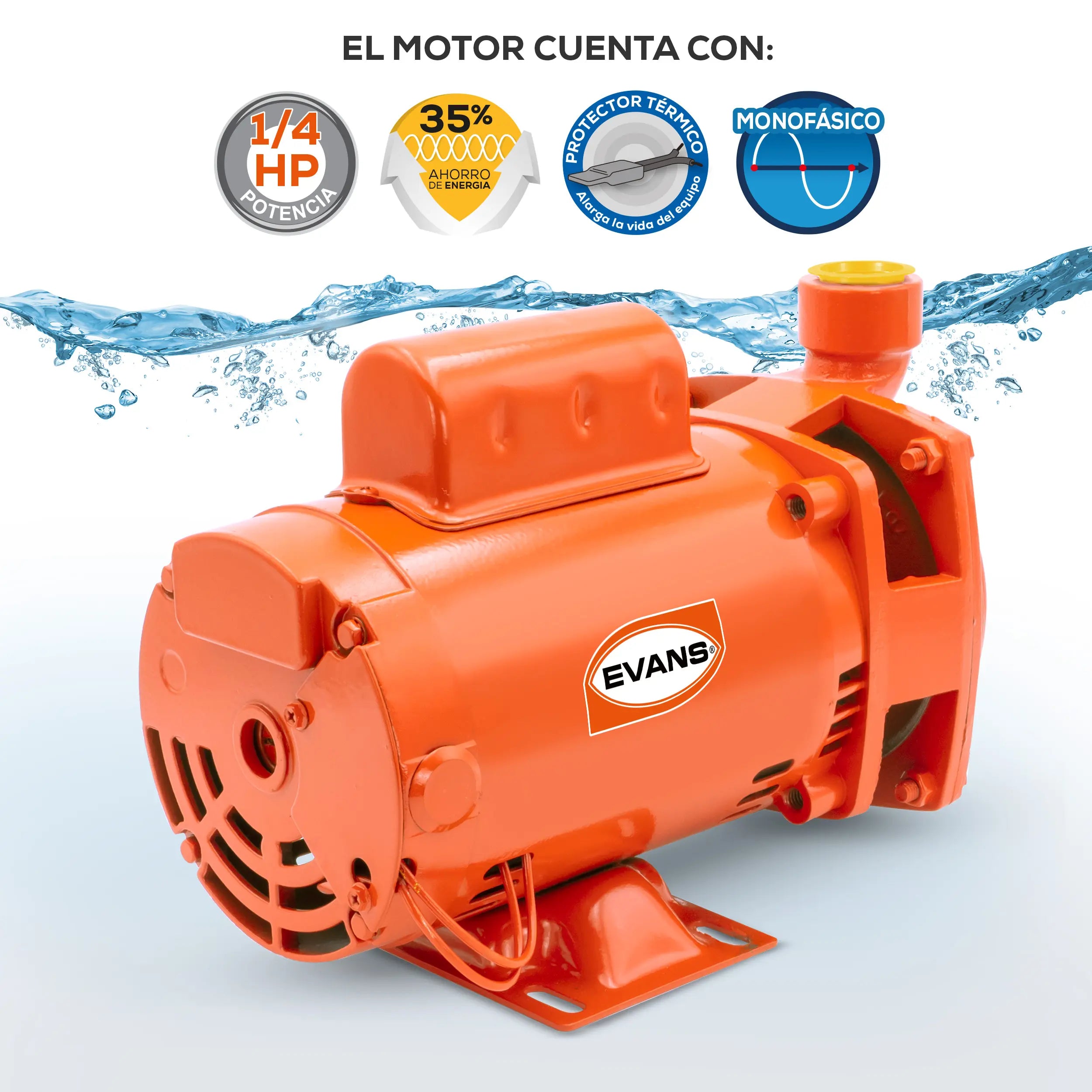 Bomba centrífuga 1/4 HP 170 LPM 127 V monofásico Marca EVANS. Modelo: 1HME025