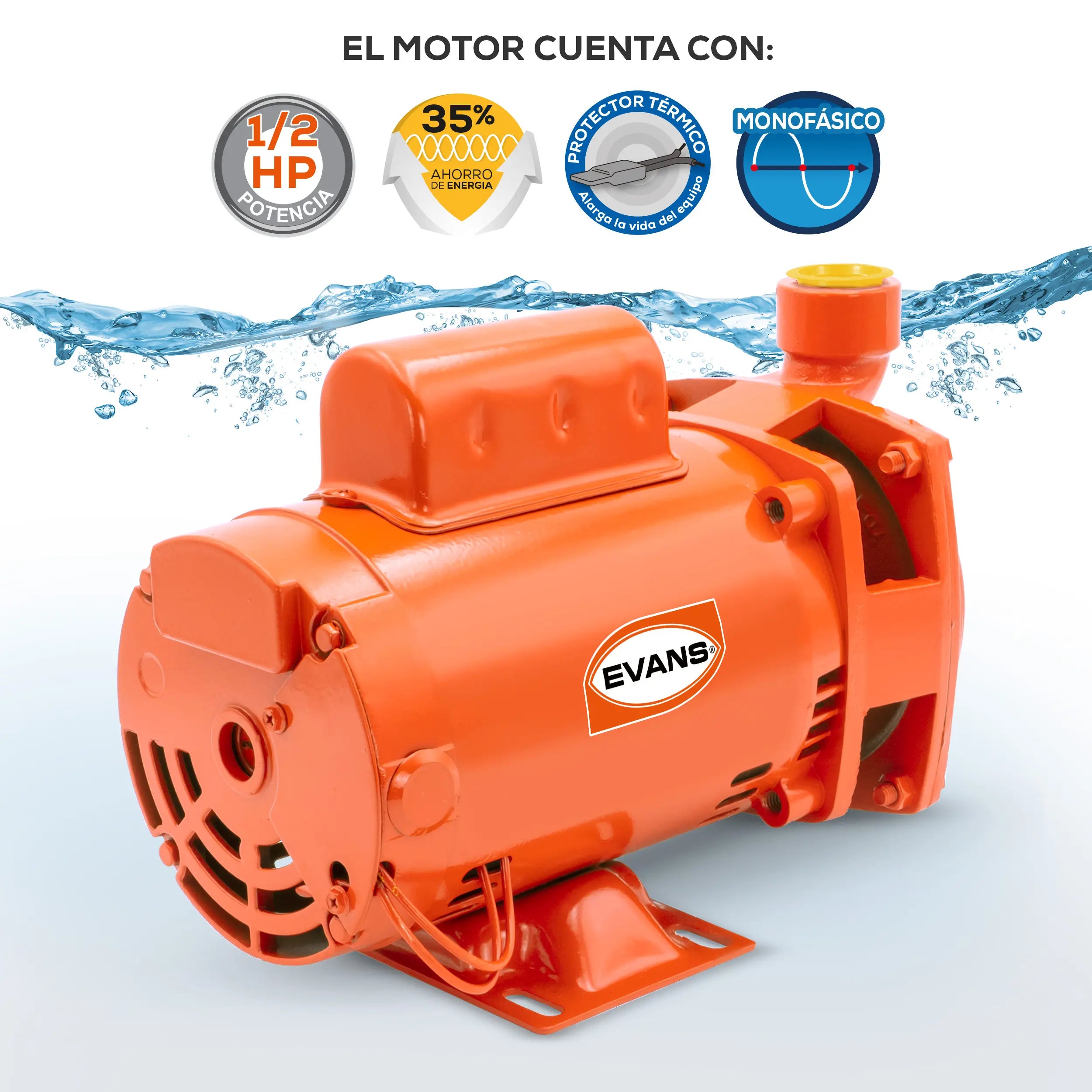 Bomba centrífuga 1/2 HP 200 LPM 127 V monofásico Marca EVANS. Modelo: 2HME050