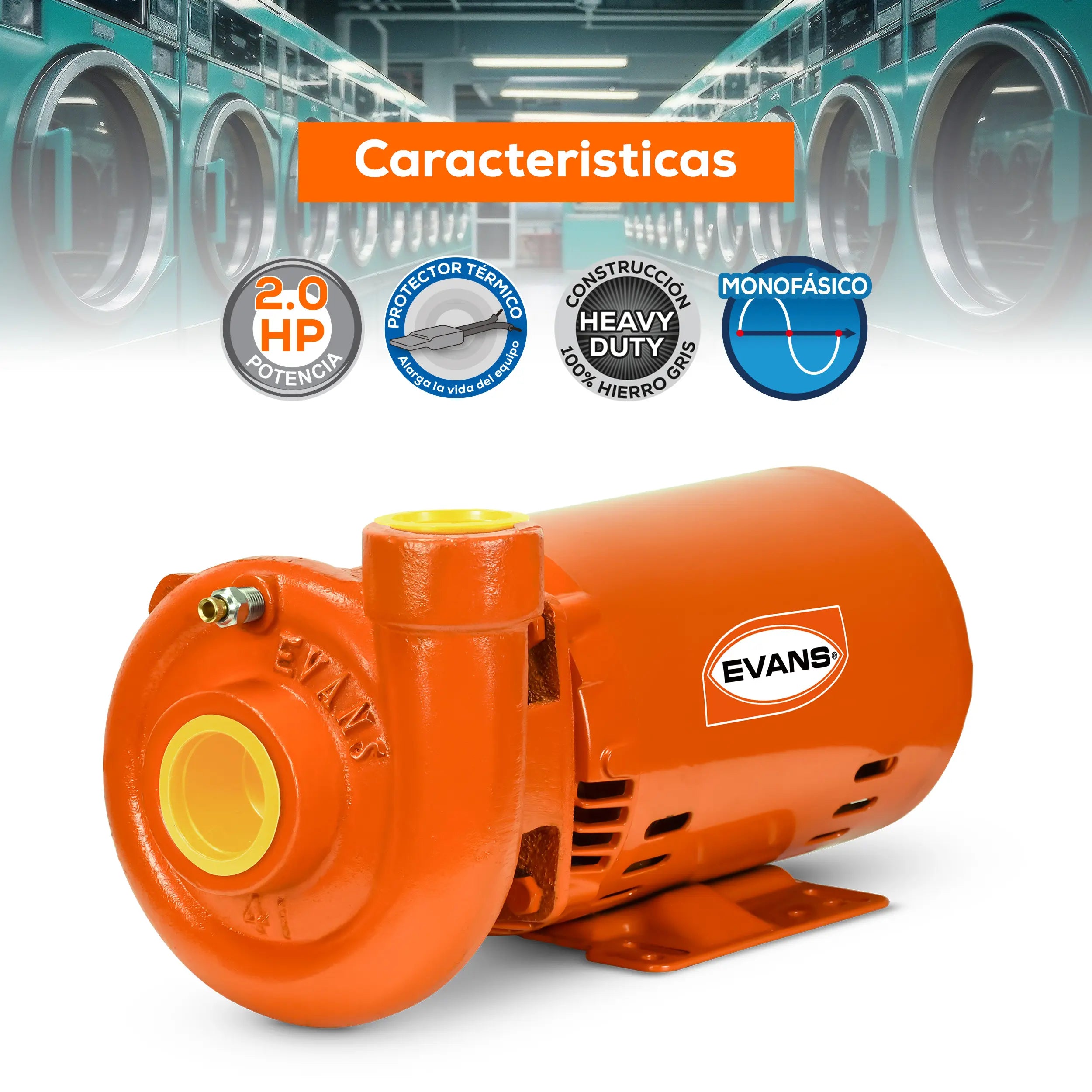 Bomba centrífuga 2 HP 127/220 V monofásico Marca EVANS. Modelo: 4IME200