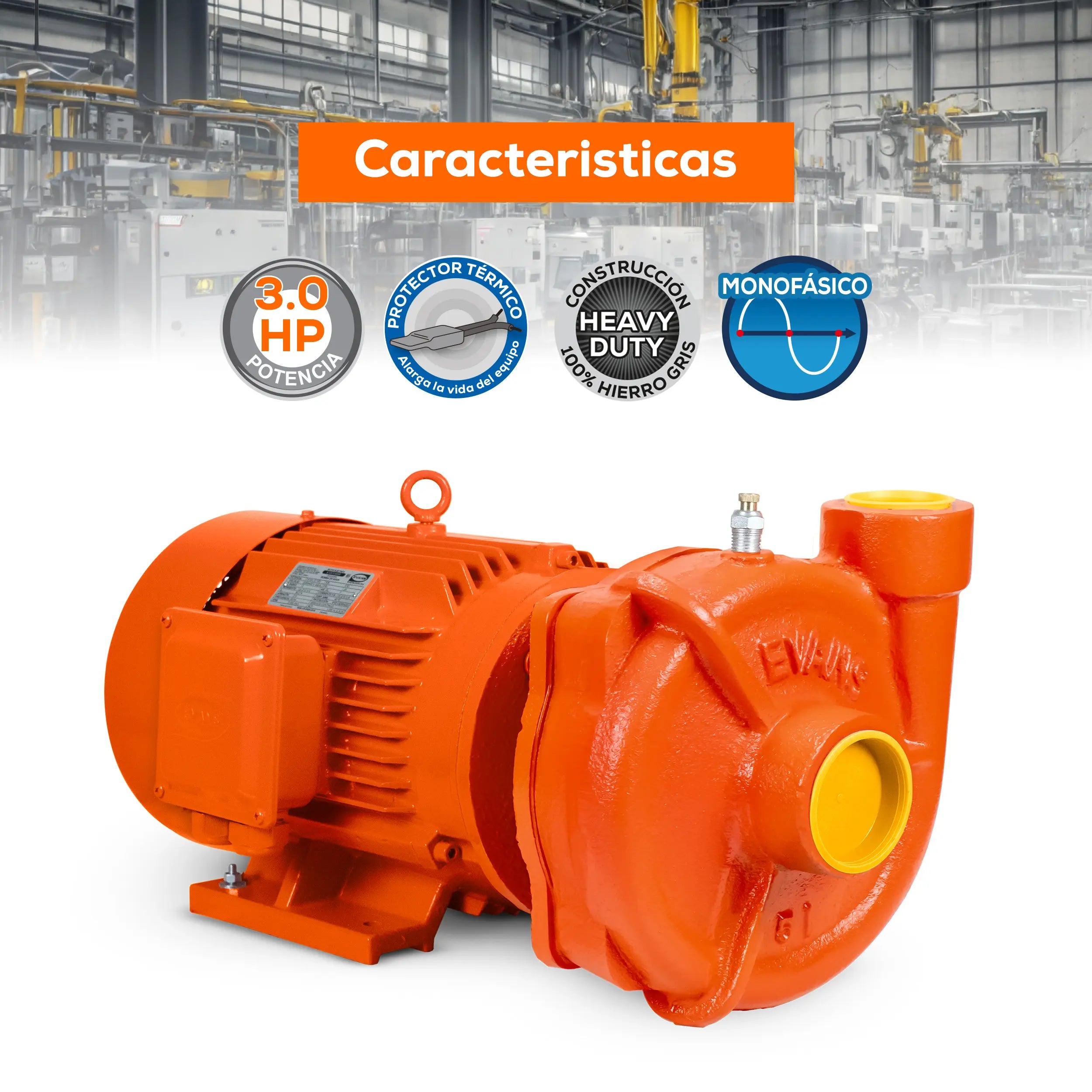 Bomba centrífuga 3 HP 650 LPM 220 V monofásico Marca EVANS. Modelo: 5IME300