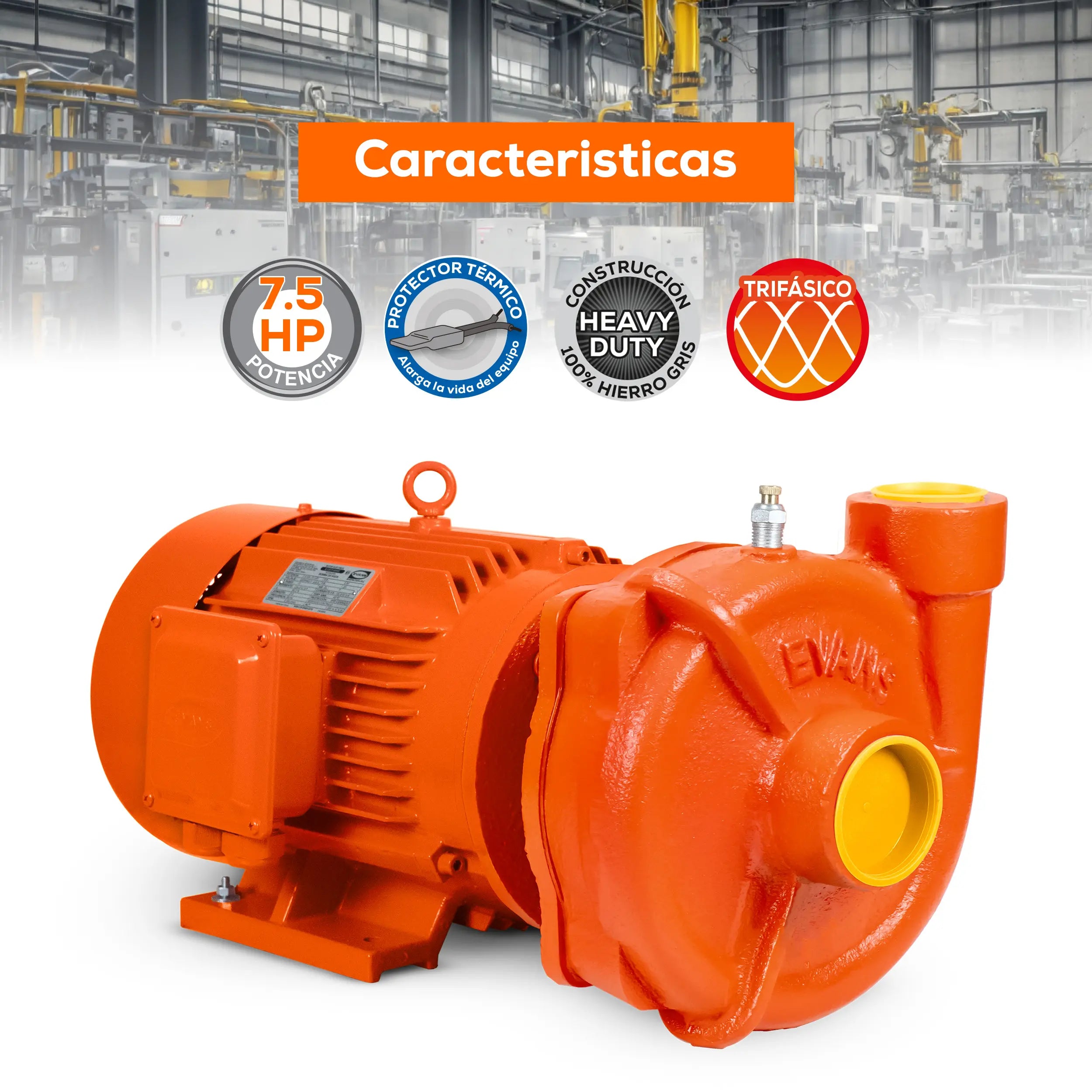 Bomba centrífuga 7.5 HP 1517 LPM 220/440 V trifásico Marca EVANS. Modelo: 7IME0750