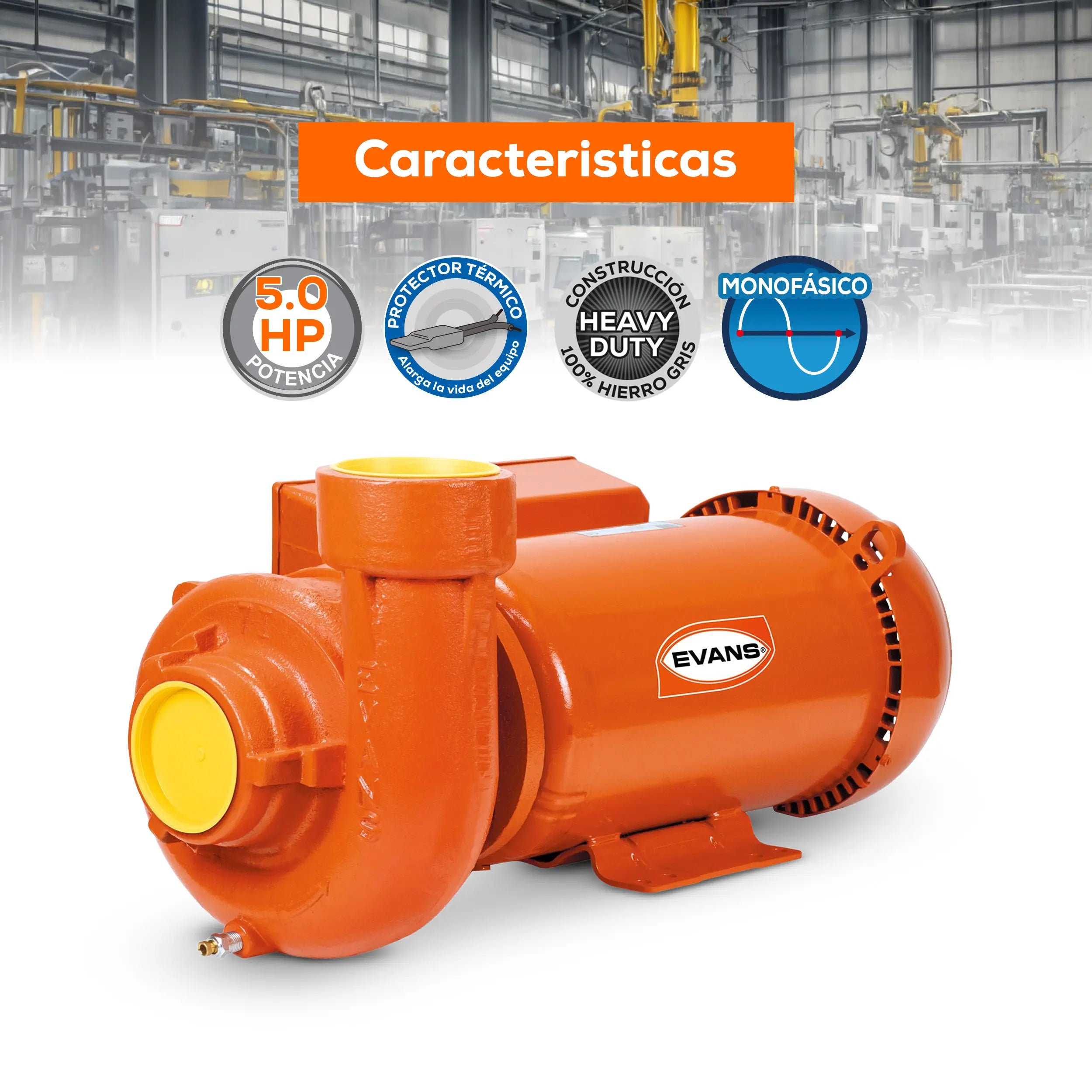Bomba centrífuga 5 HP 1380 LPM 220 V monofásico Marca EVANS. Modelo: 7IME500