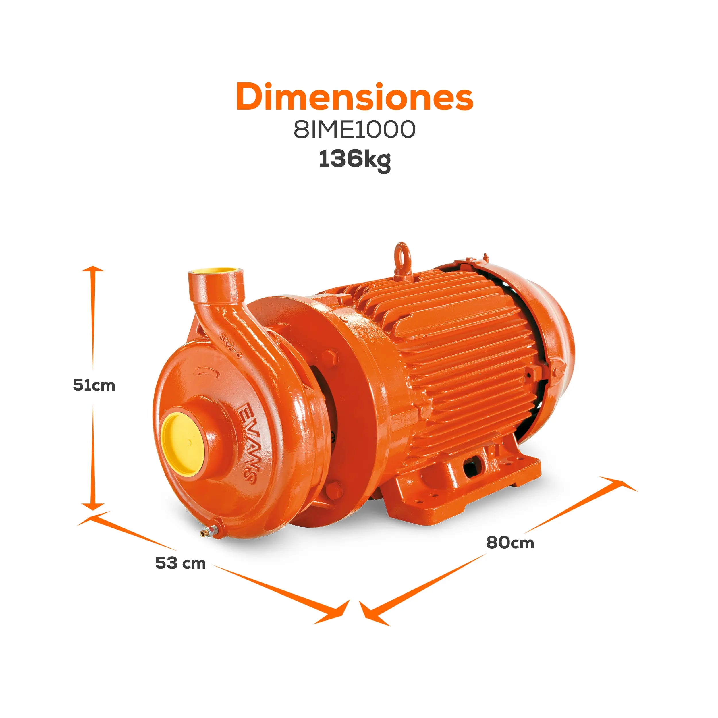 Bomba centrífuga 10 HP 780 LPM 220/440 V trifásico Marca EVANS. Modelo: 8IME1000