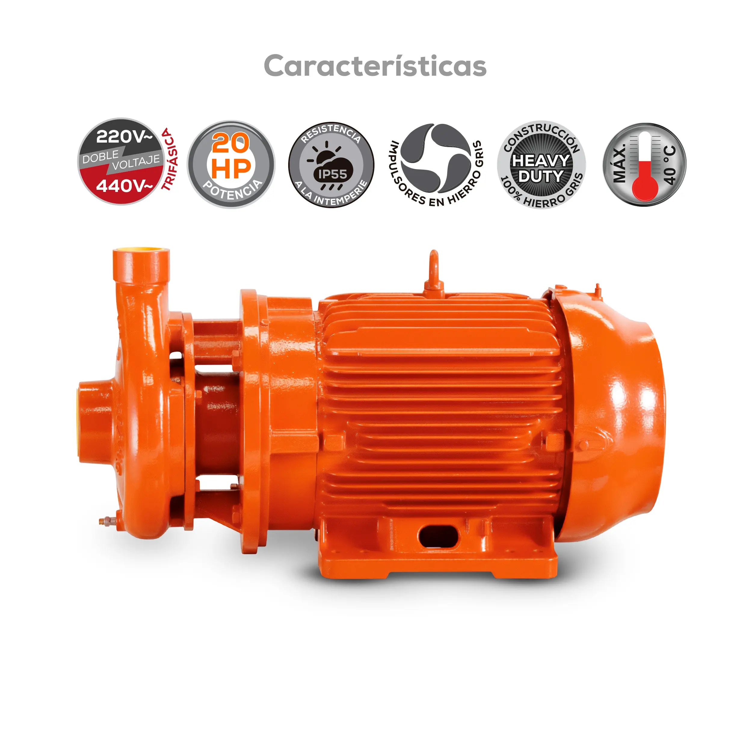Bomba centrífuga 20 HP 1080 LPM 220/440 V trifásico Marca EVANS. Modelo: 8IME2000