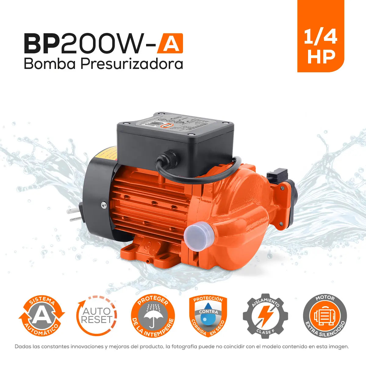 Bomba presurizadora 0.27 HP 53 LPM 115 V monofásico Marca EVANS. Modelo: BP200W-A