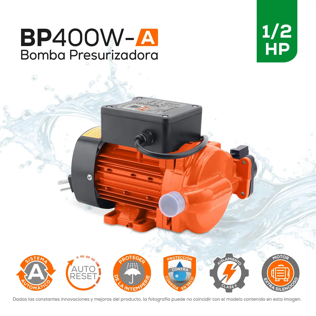Bomba presurizadora 0.54 HP 77 LPM 115 V monofásico Marca EVANS. Modelo: BP400W-A