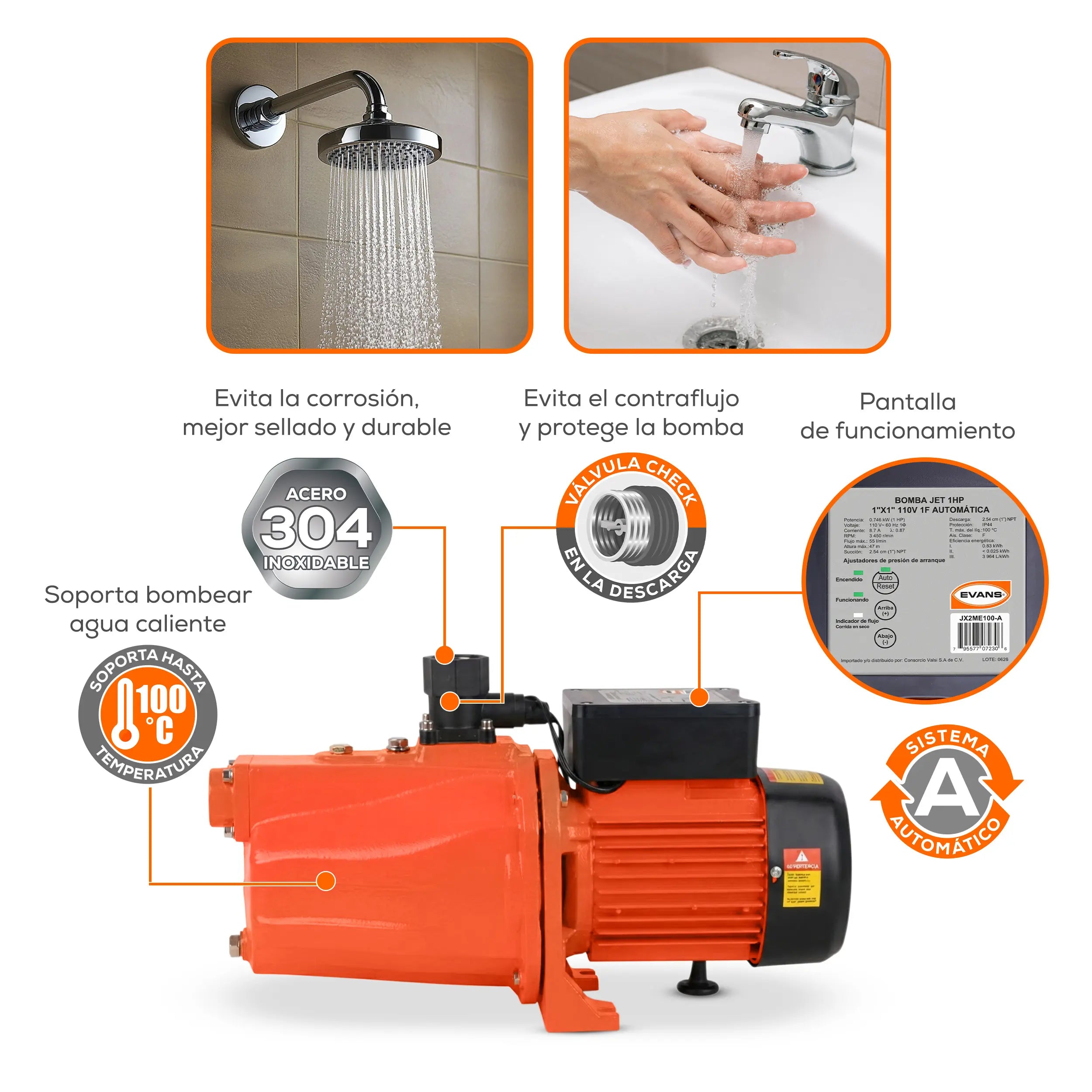 Bomba presurizadora 1 HP 115 V monofásico Marca EVANS. Modelo: JX2ME100-A