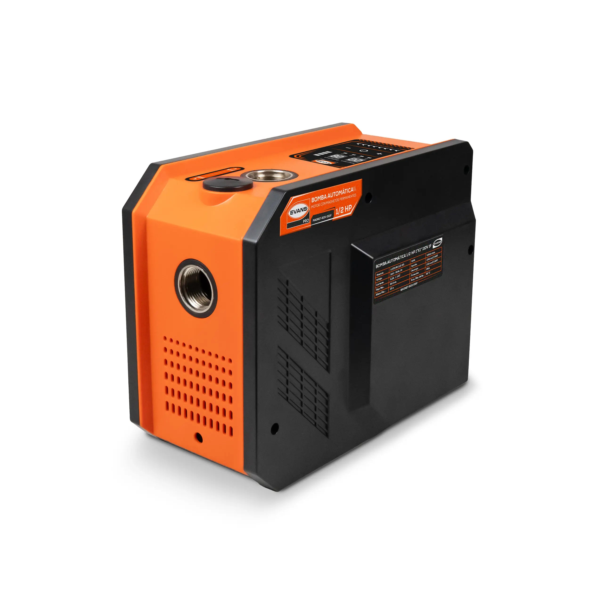 Bomba presurizadora 1/2 HP 80 LPM 115 V monofásico Marca EVANS. Modelo: MAGNET-BOX-050F