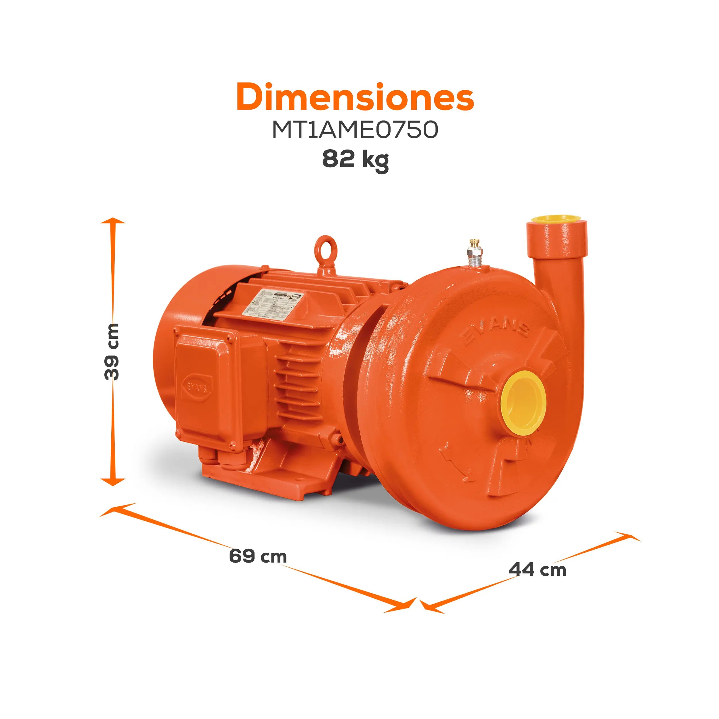 Bomba centrífuga 7.5 HP 511 LPM 220/440 V trifásico Marca EVANS. Modelo: MT1AME0750