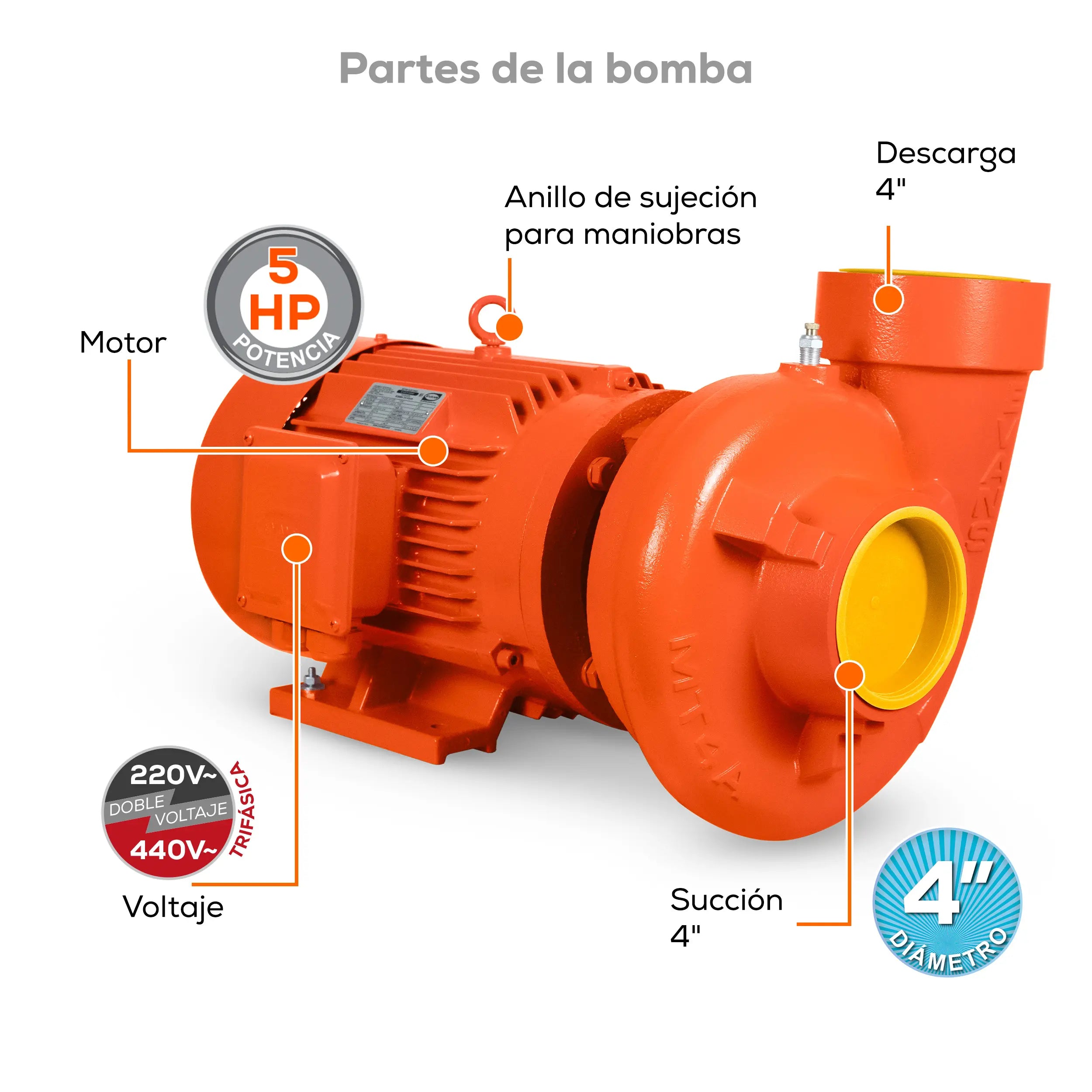 Bomba centrífuga 5 HP 2115 LPM 220/440 V trifásico Marca EVANS. Modelo: MT4AME05004