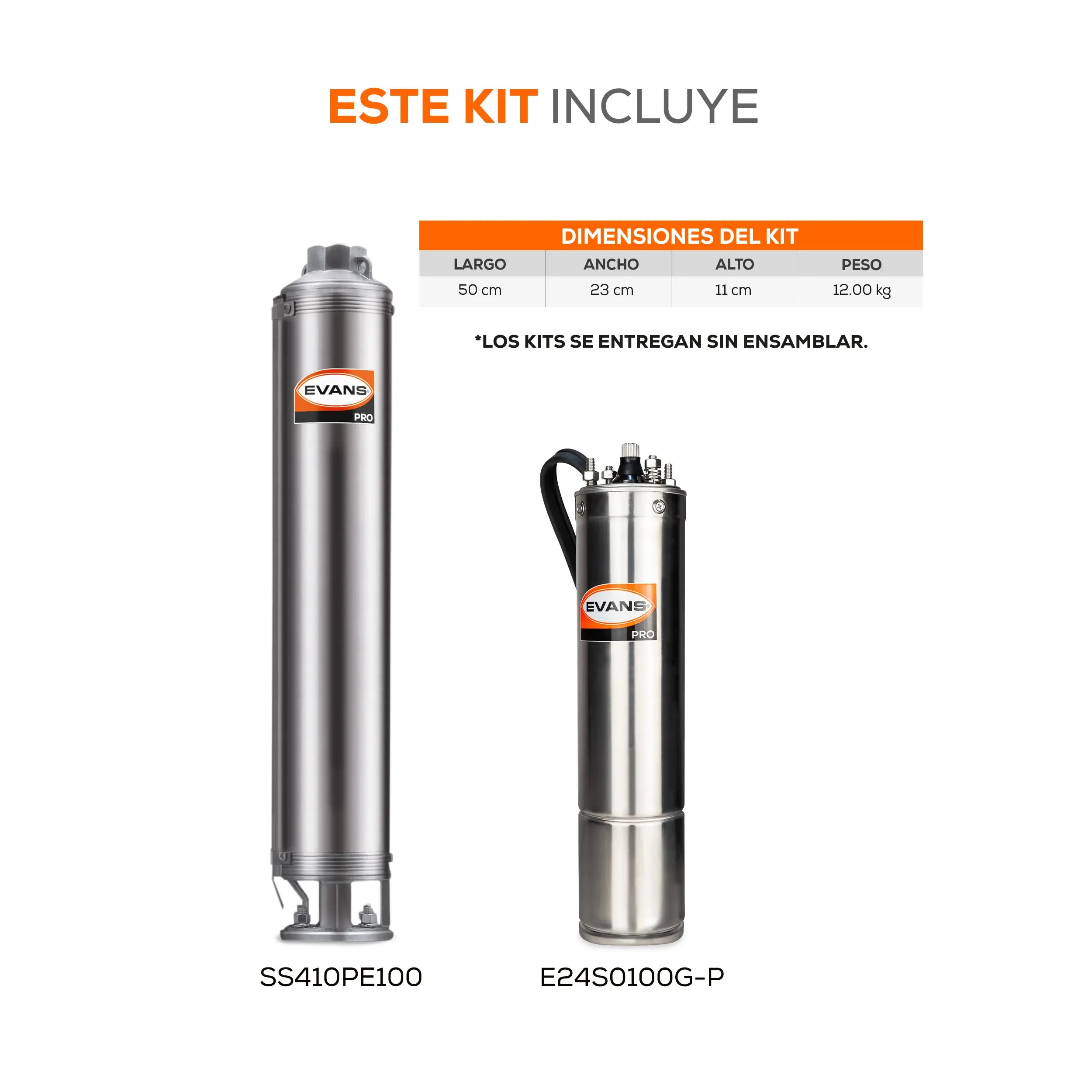Equipo de riego sumergible 10GPM 1 HP 80 LPM 220 V trifásico Marca EVANS. Modelo: K-SS410ME0100G