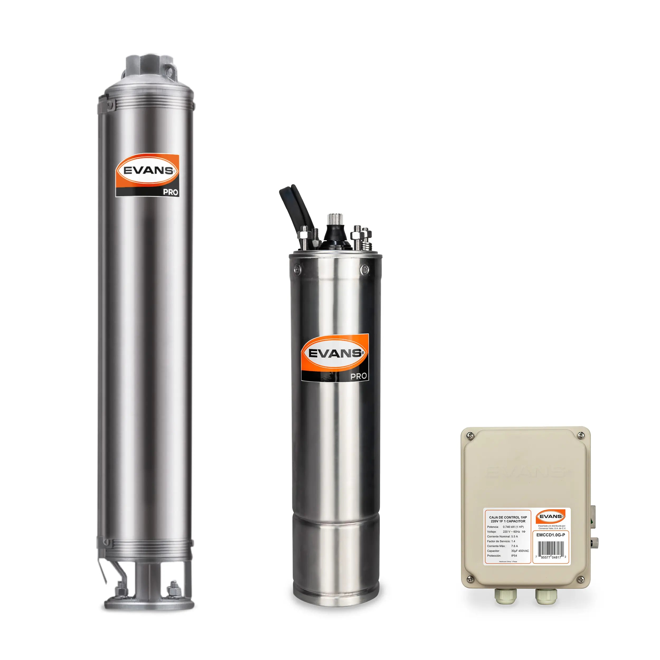Equipo de riego sumergible 10GPM 1 HP 80 LPM 220 V monofásico Marca EVANS. Modelo: K-SS410ME100G3