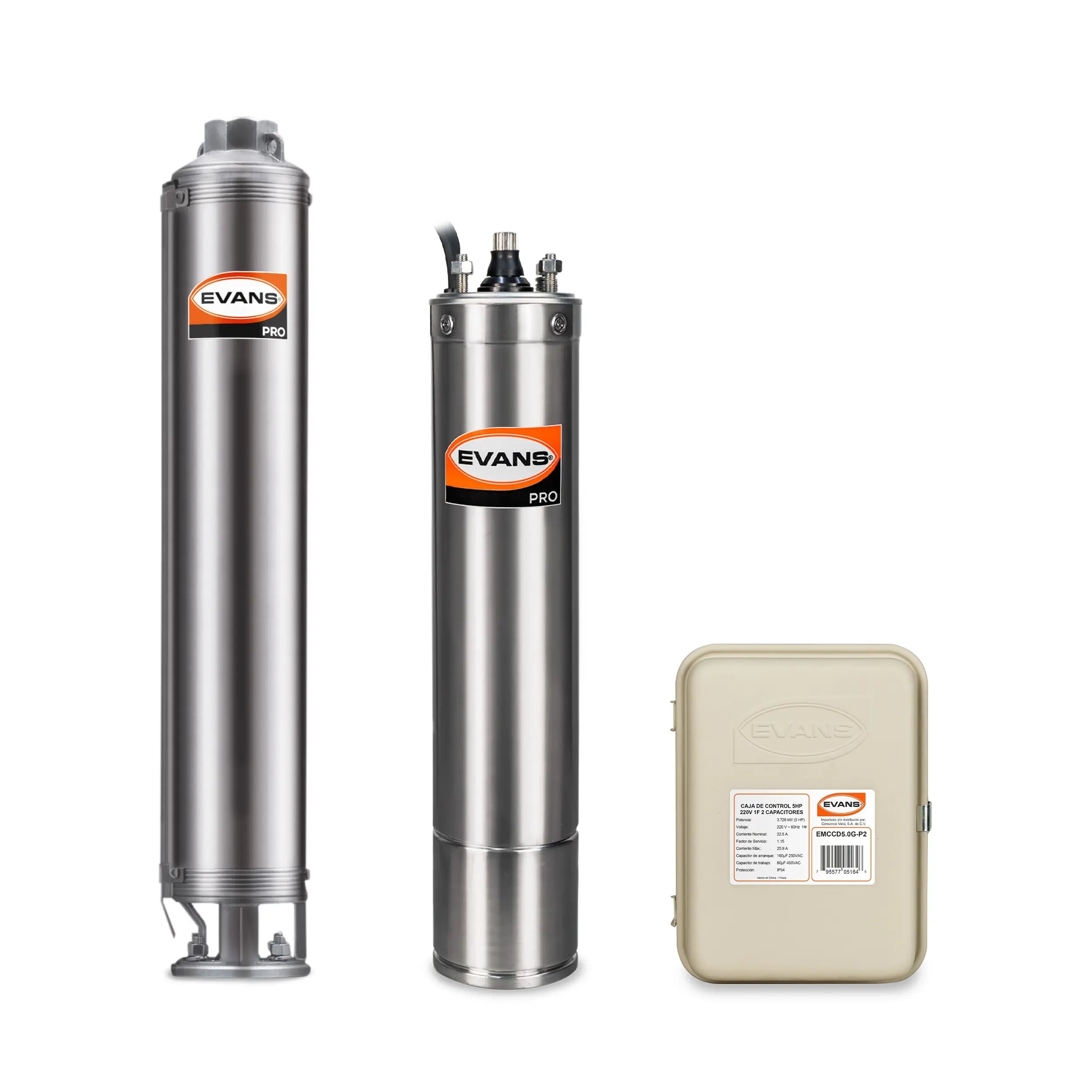 Equipo de riego sumergible 10GPM 2 HP 80 LPM 220 V monofásico Marca EVANS. Modelo: K-SS410ME200G3