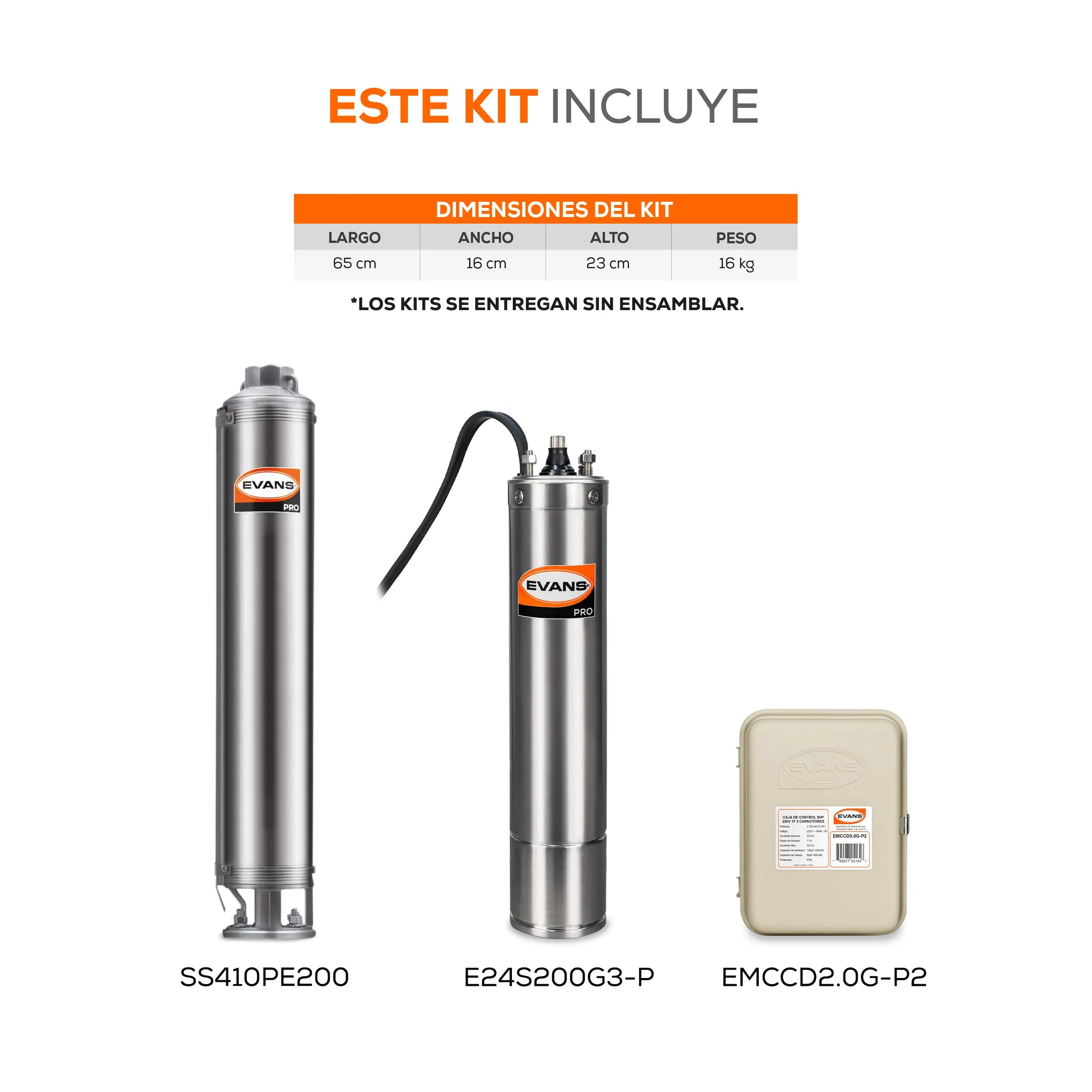 Equipo de riego sumergible 10GPM 2 HP 80 LPM 220 V monofásico Marca EVANS. Modelo: K-SS410ME200G3