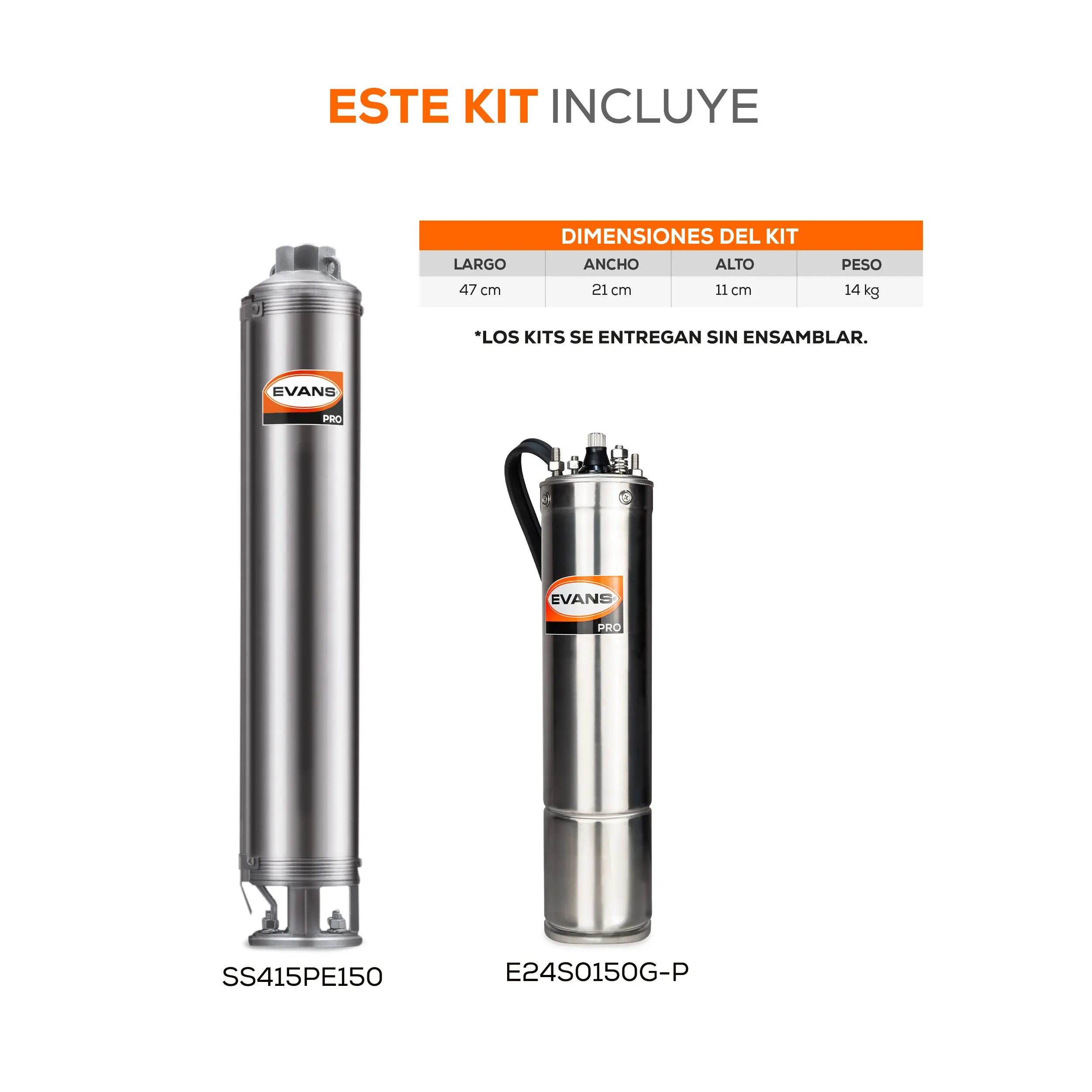 Equipo de riego sumergible 15GPM 1.5 HP 110 LPM 220 V trifásico Marca EVANS. Modelo: K-SS415ME0150G