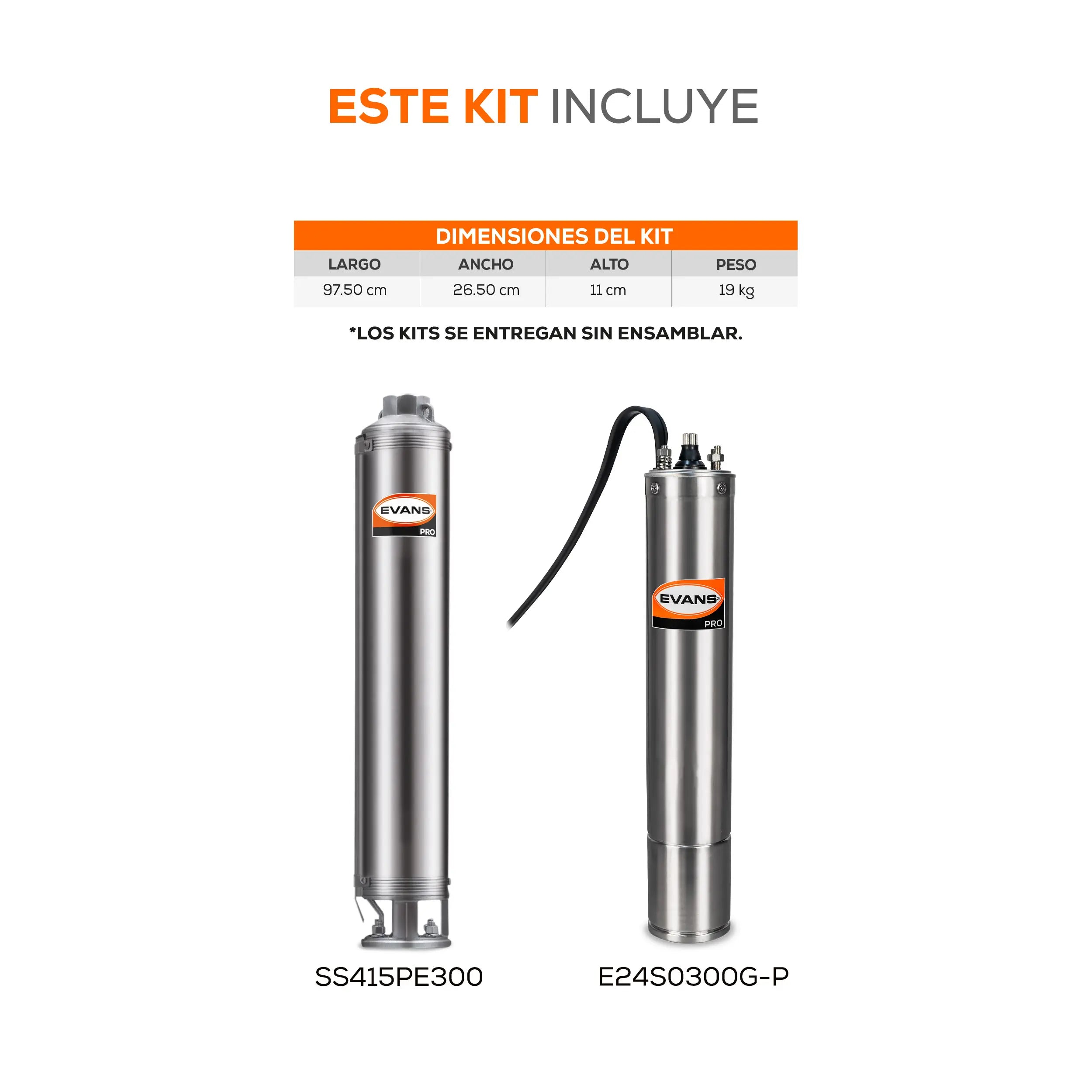 Equipo de riego sumergible 15GPM 3 HP 110 LPM 220 V trifásico Marca EVANS. Modelo: K-SS415ME0300G