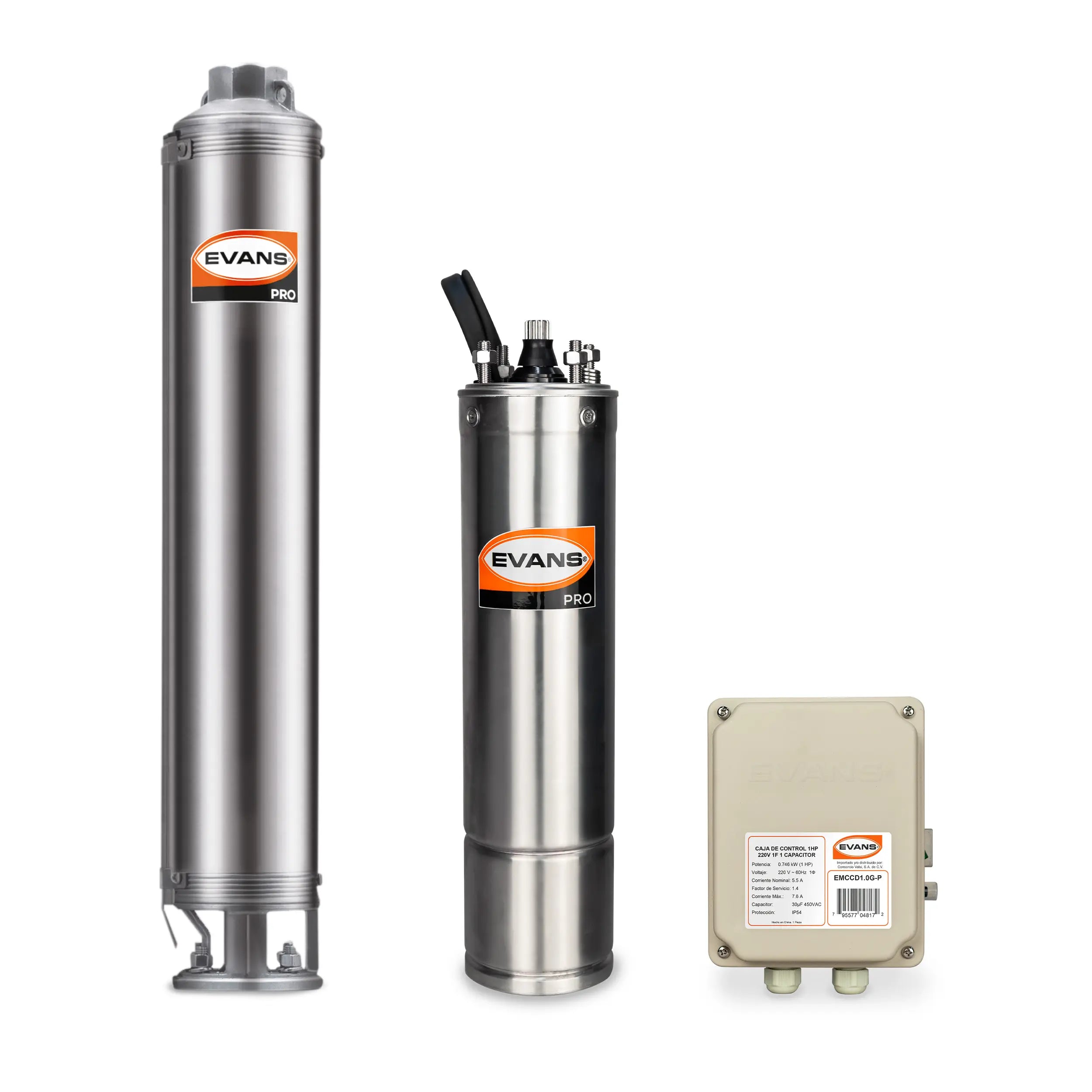 Equipo de riego sumergible 15GPM 1 HP 110 LPM 220 V monofásico Marca EVANS. Modelo: K-SS415ME100G3