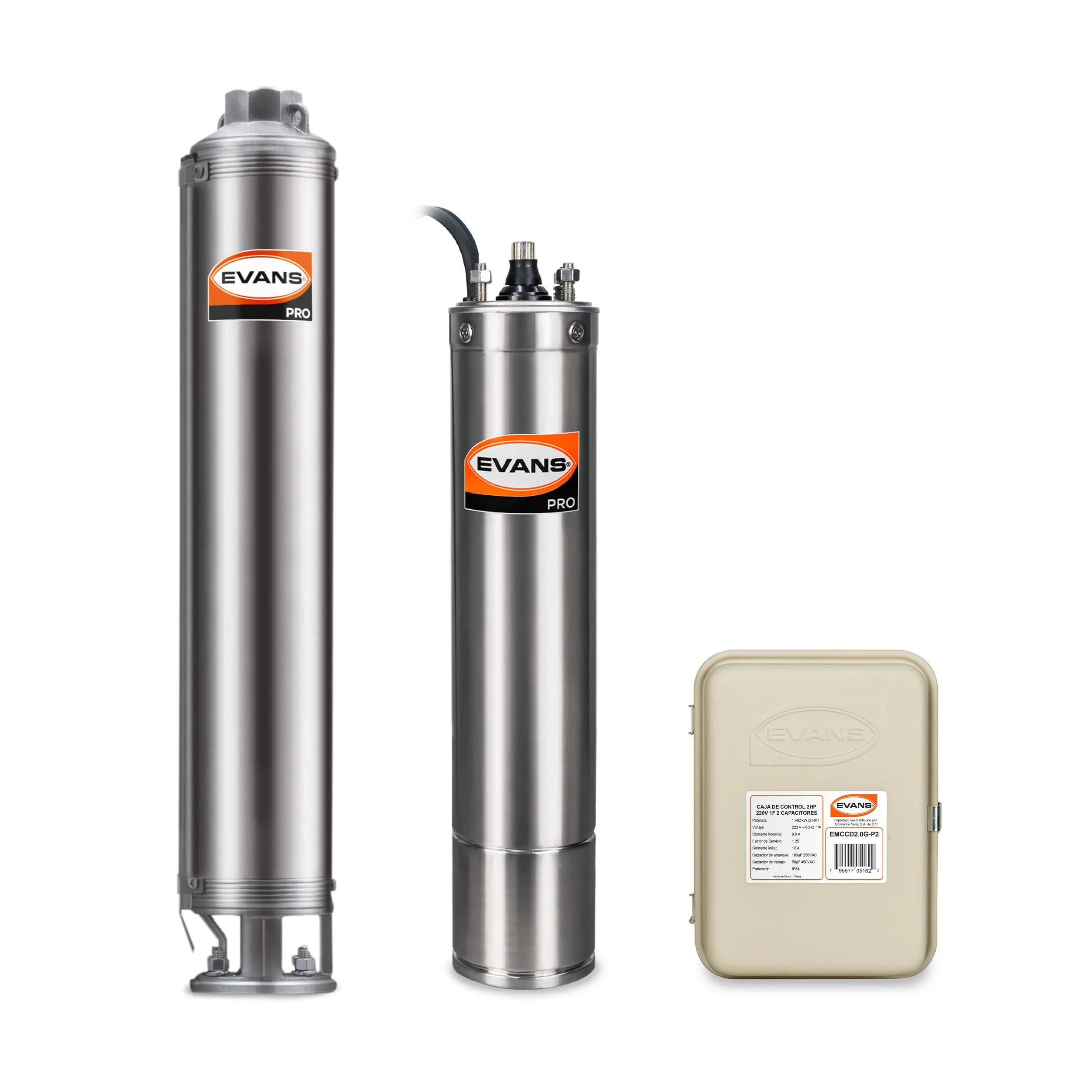 Equipo de riego sumergible 15GPM 2 HP 110 LPM 220 V monofásico Marca EVANS. Modelo: K-SS415ME200G3