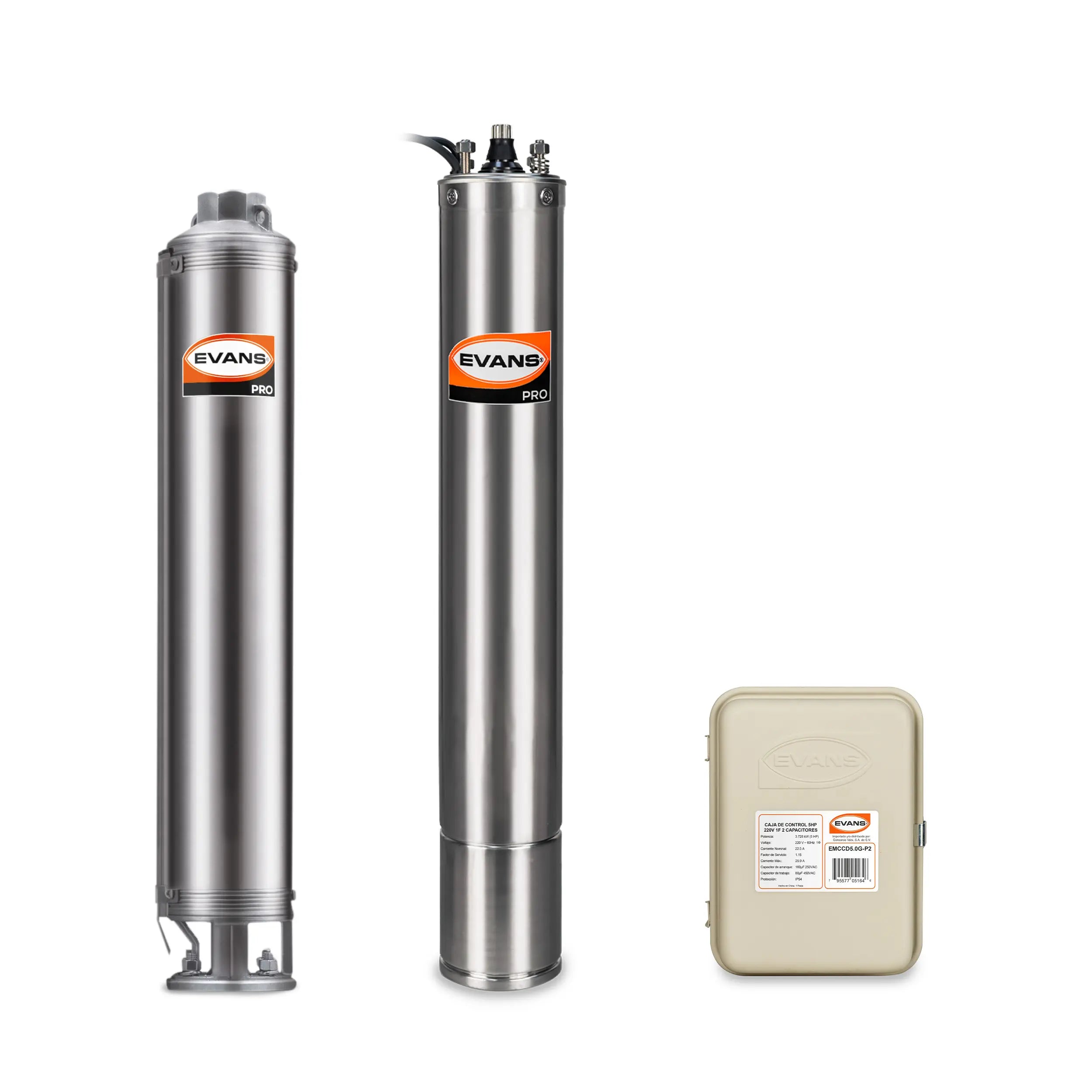 Equipo de riego sumergible 15GPM 5 HP 110 LPM 220 V monofásico Marca EVANS. Modelo: K-SS415ME500G3