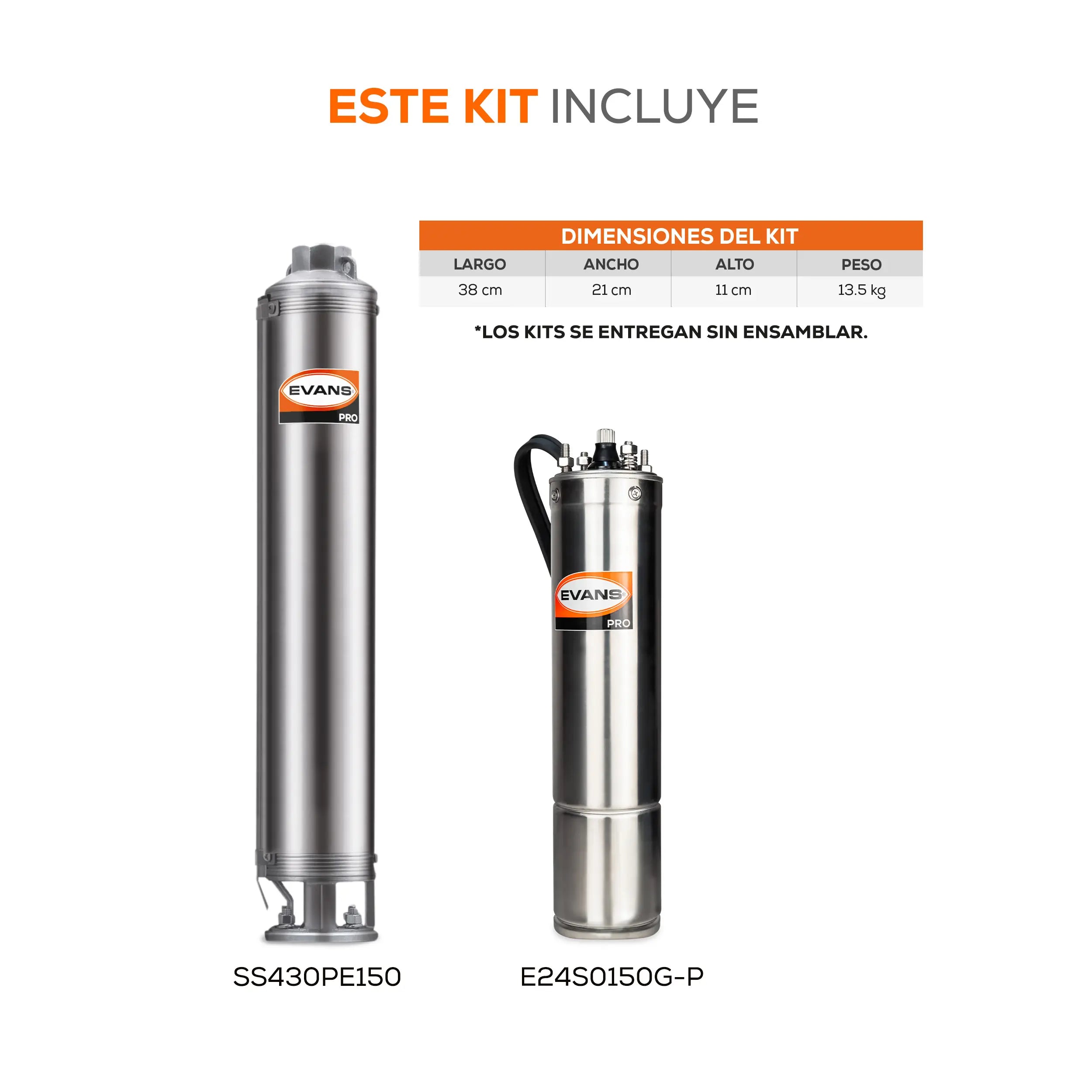 Equipo de riego sumergible 30GPM 1.5 HP 255 LPM 220 V trifásico Marca EVANS. Modelo: K-SS430ME0150G