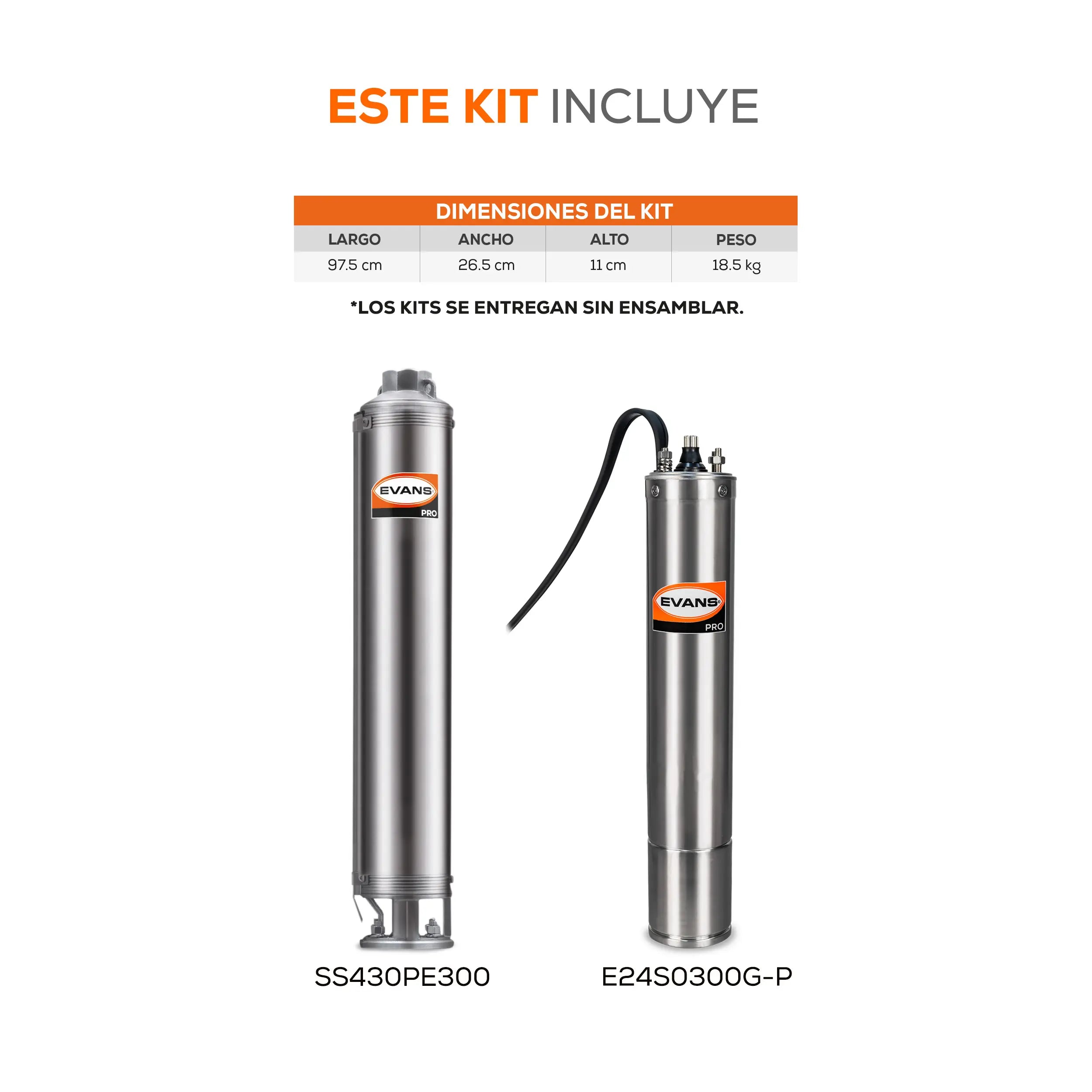 Equipo de riego sumergible 30GPM 3 HP 255 LPM 220 V trifásico Marca EVANS. Modelo: K-SS430ME0300G